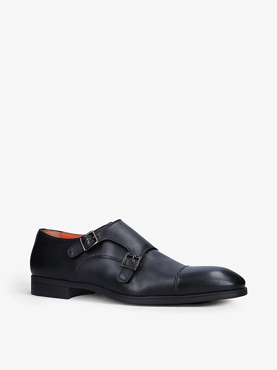 Simon double-buckle leather monk shoes - 3