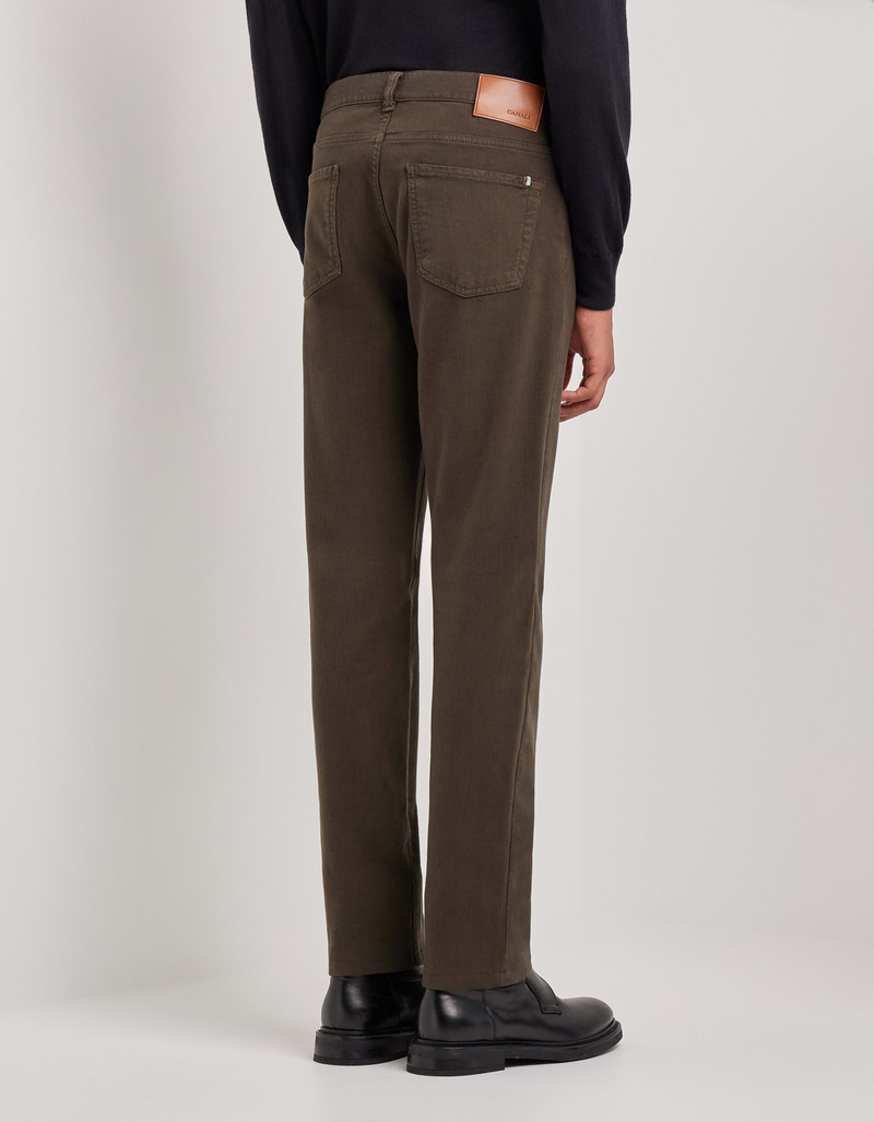 DARK BROWN REGULAR FIT COTTON FIVE-POCKET DENIM PANTS 5