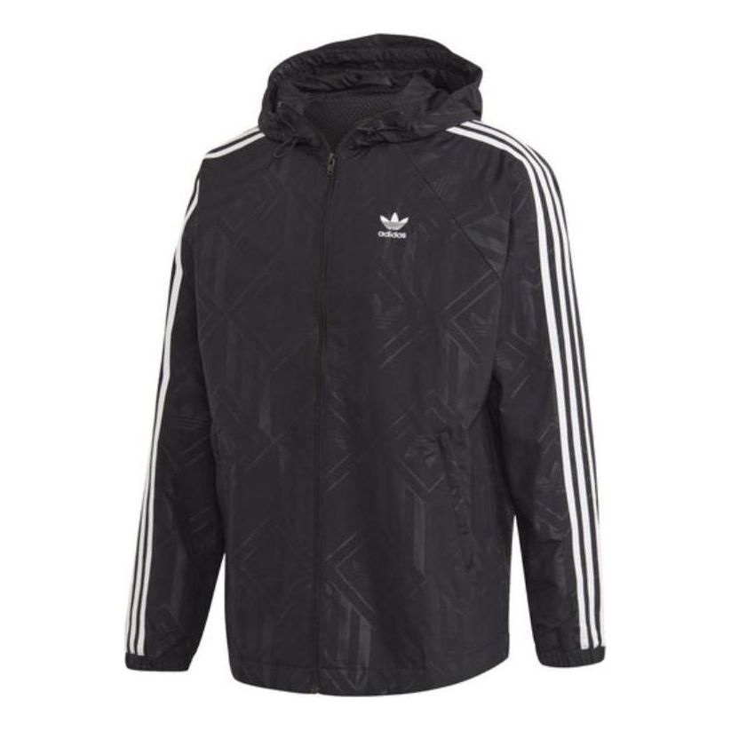 Men's adidas originals Stripe Logo Casual Sports Hooded Jacket Autumn Black GD5844 - 1