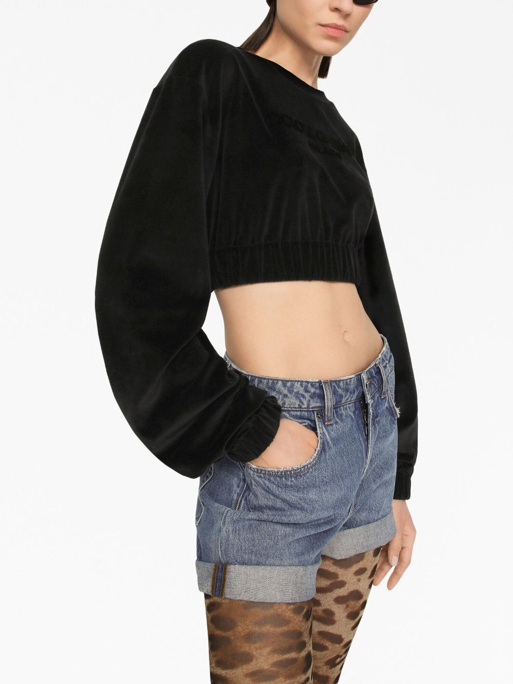 logo-embroidered cropped sweatshirt - 5