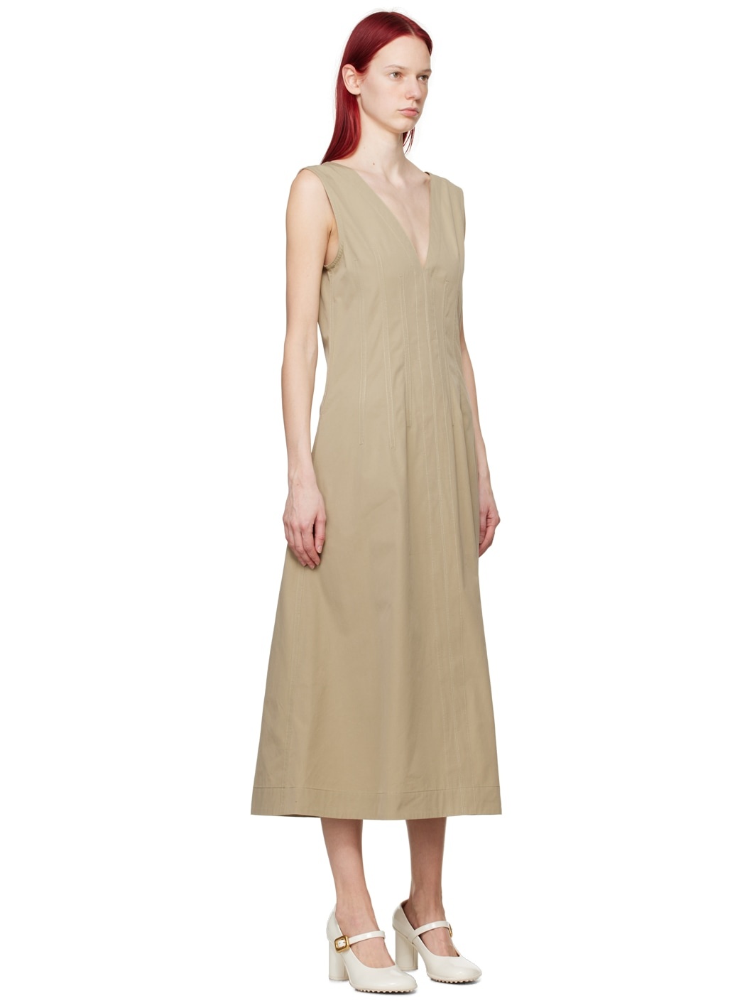 Beige Plunging Maxi Dress - 2