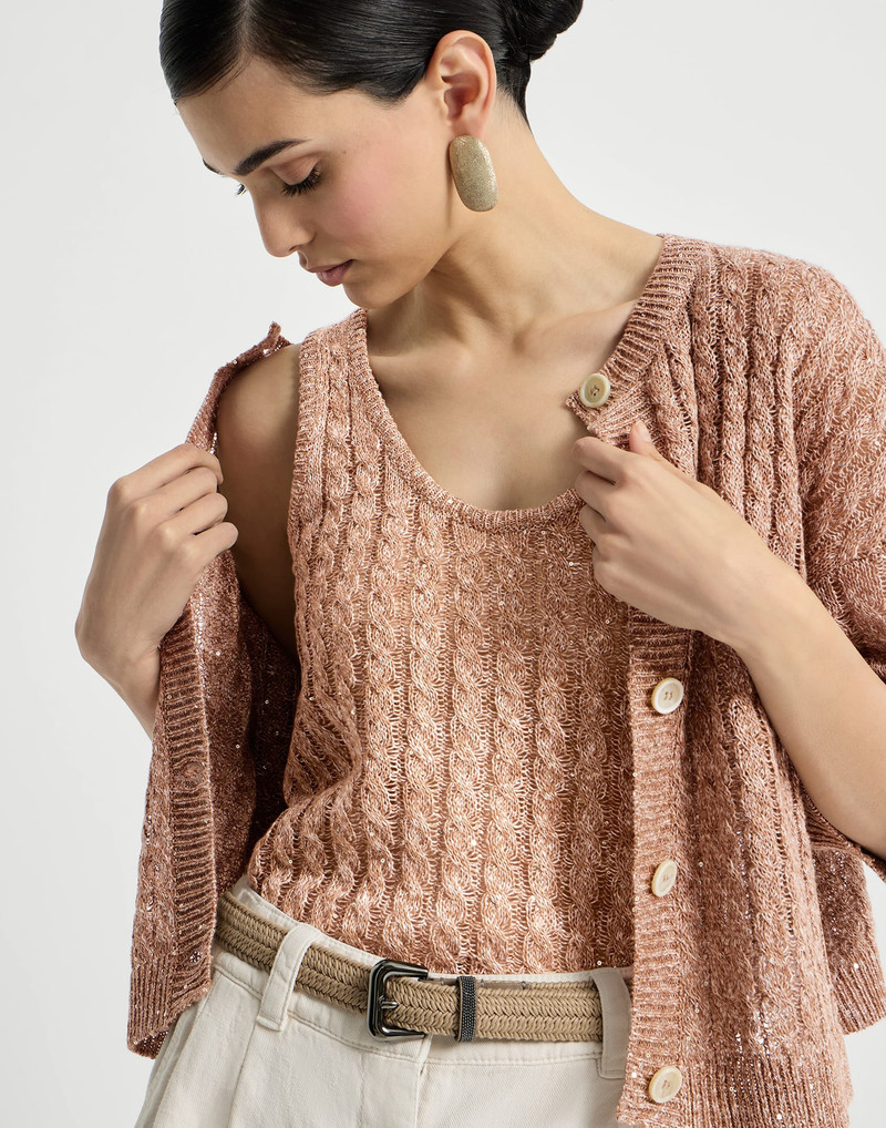 Linen dazzling cable openwork knit top 5