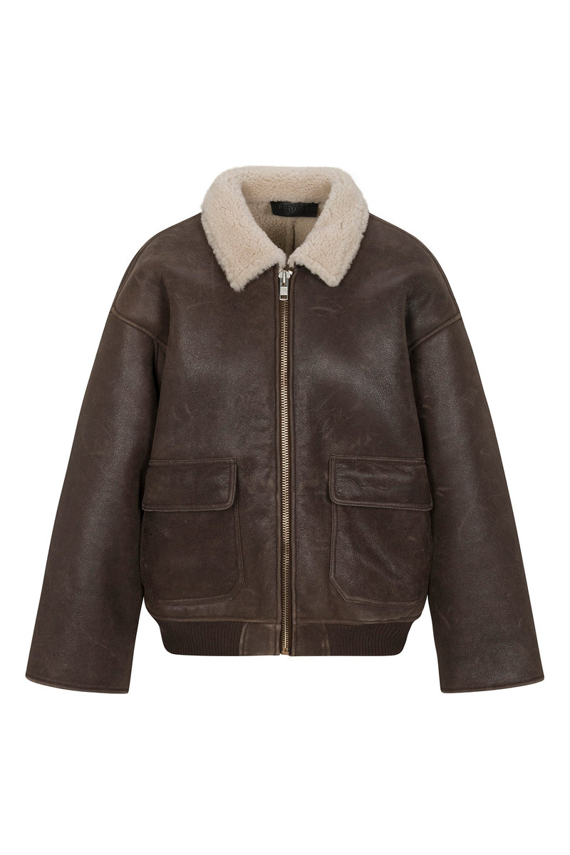 CHOCOLATE BEIGE LEATHER VINTAGE AVIATOR JACKET 6