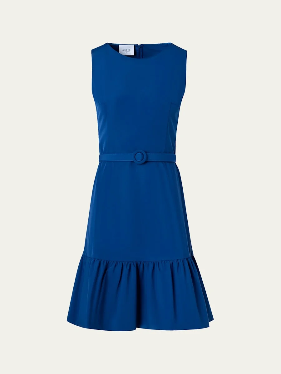 Sleeveless Belted Ruffle Knee-Length Dress - 1