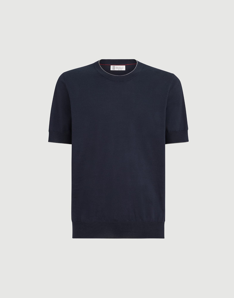 Cotton lightweight knit T-shirt with contrast details 1