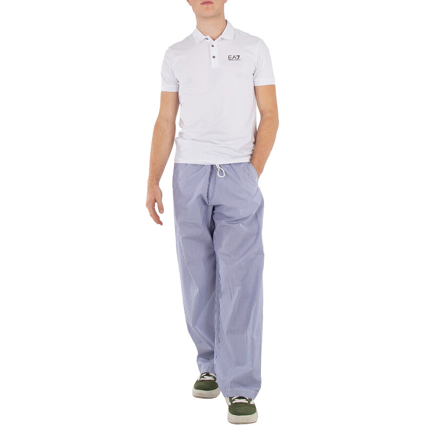 Emporio Armani Blue Poplin Striped Drawstring Trousers - 4