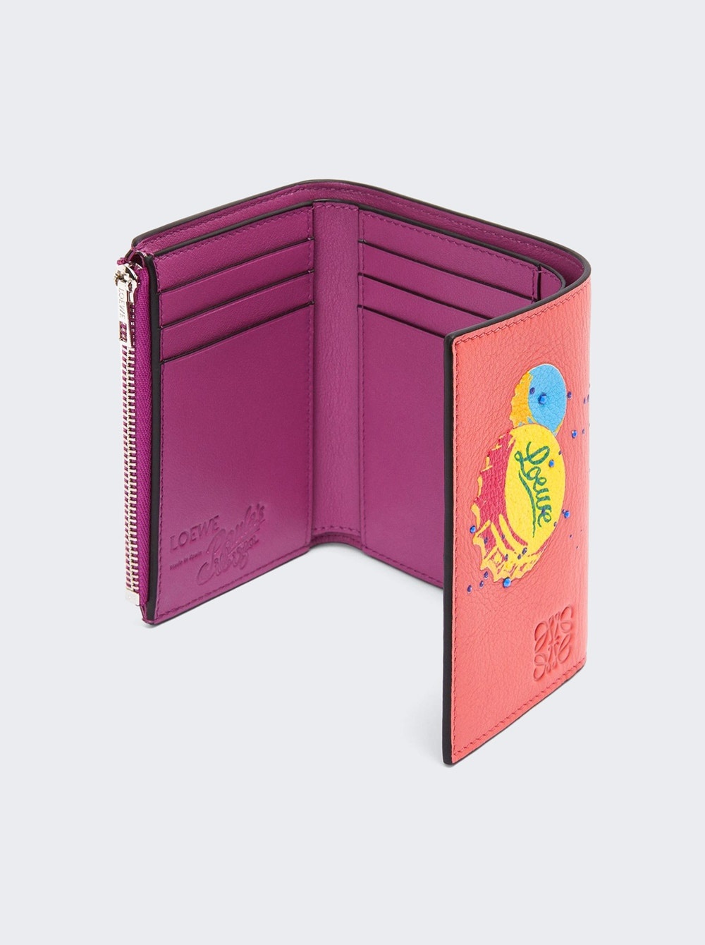 X Paula's Ibiza Bottle Caps Small Vertical Wallet Coral Pink And Bright Purple - 2