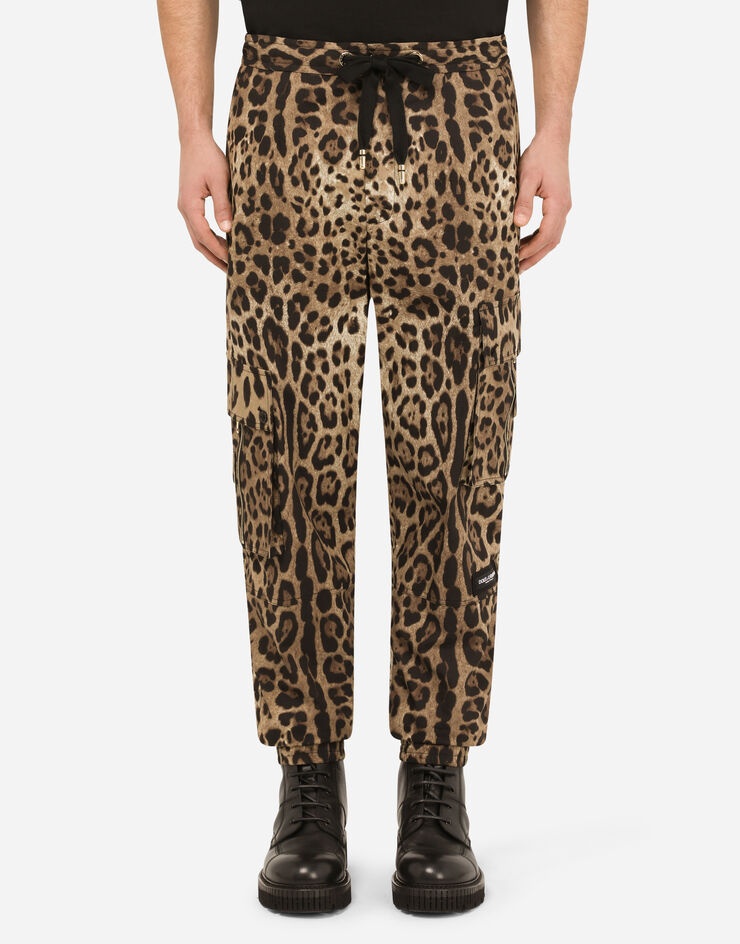 Cargo-style jogging pants with leopard print - 1