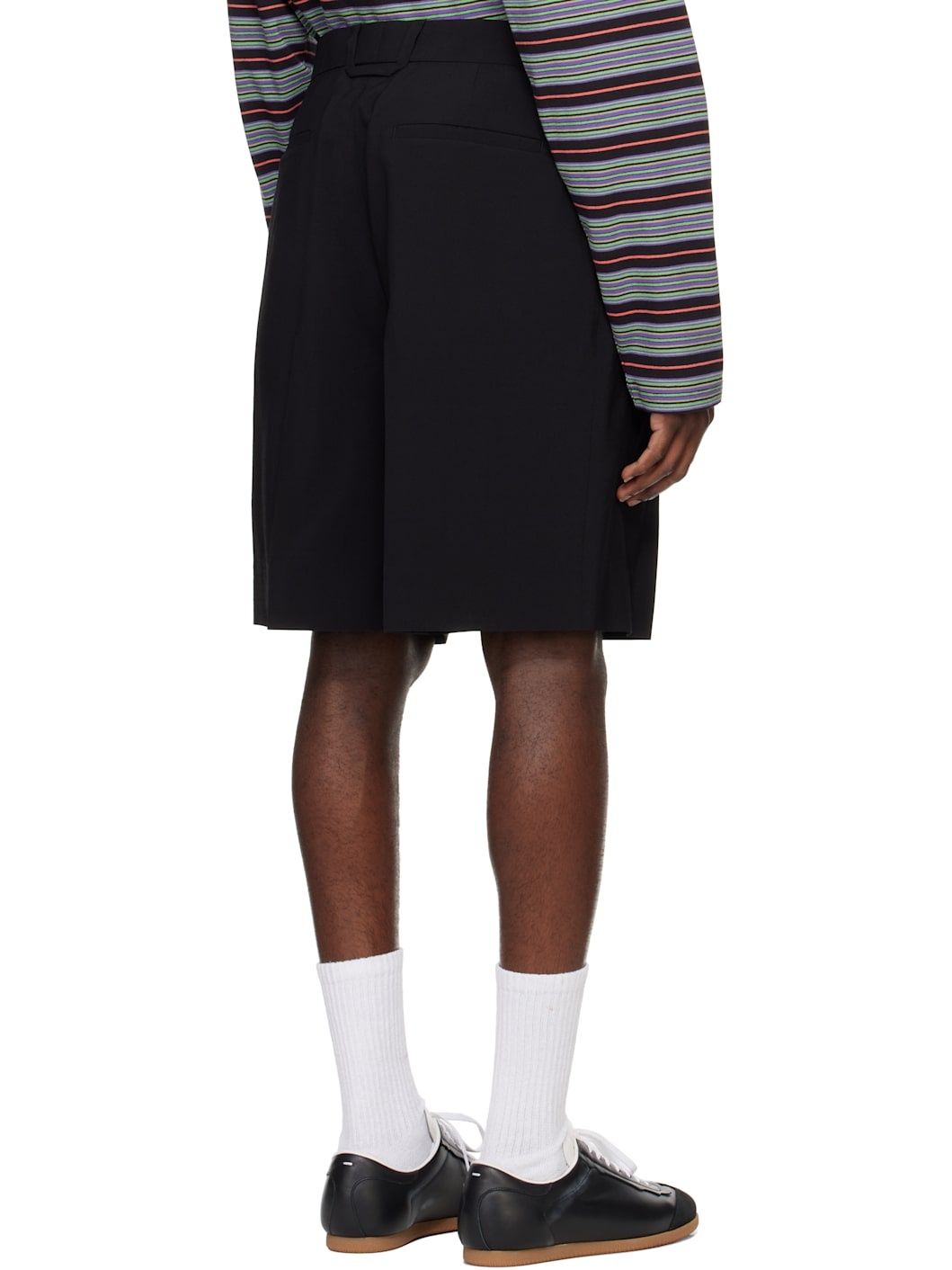 Black Wool Pleated Shorts - 3