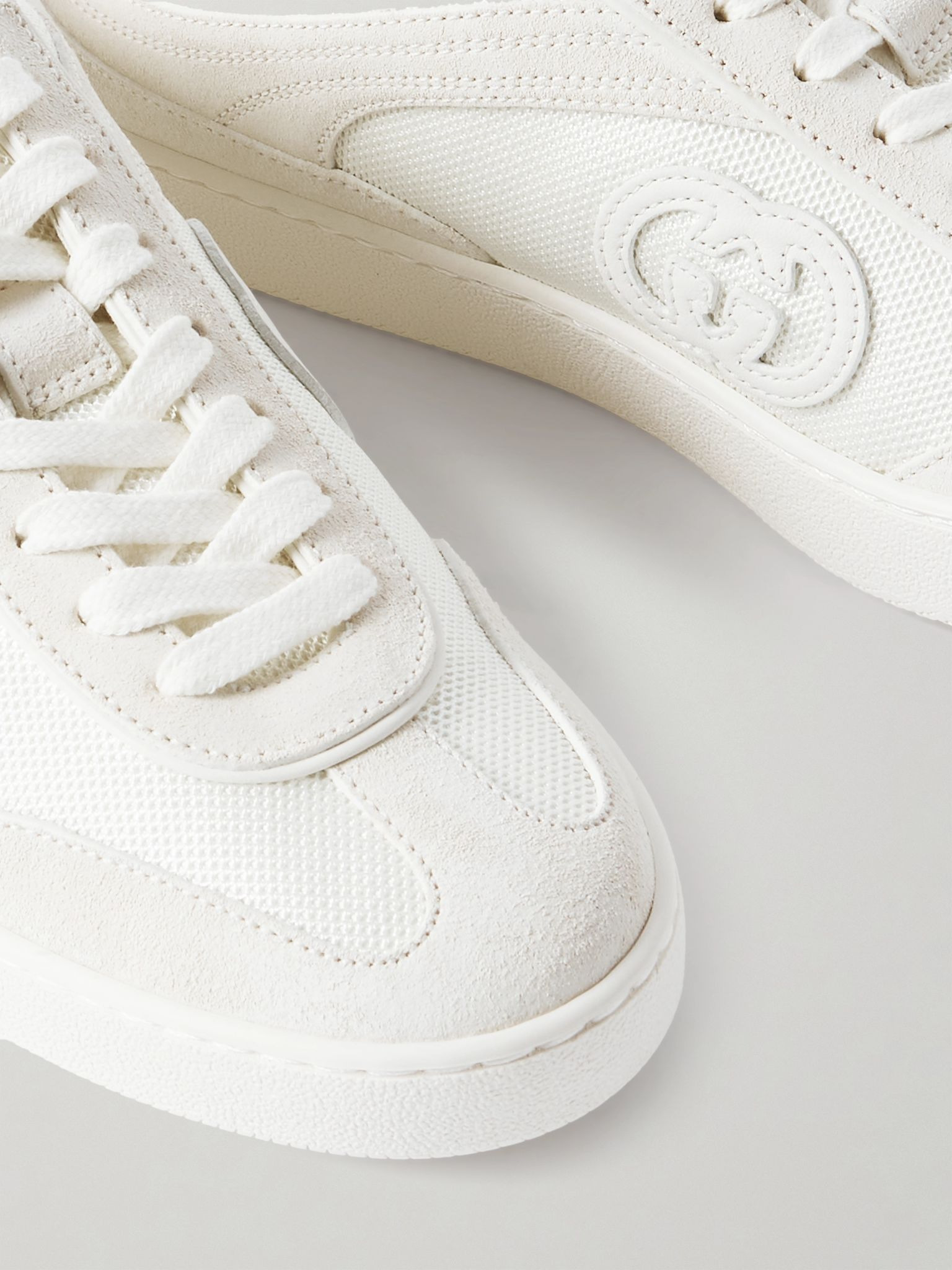 Leather-trimmed suede and mesh sneakers Off-white - 4