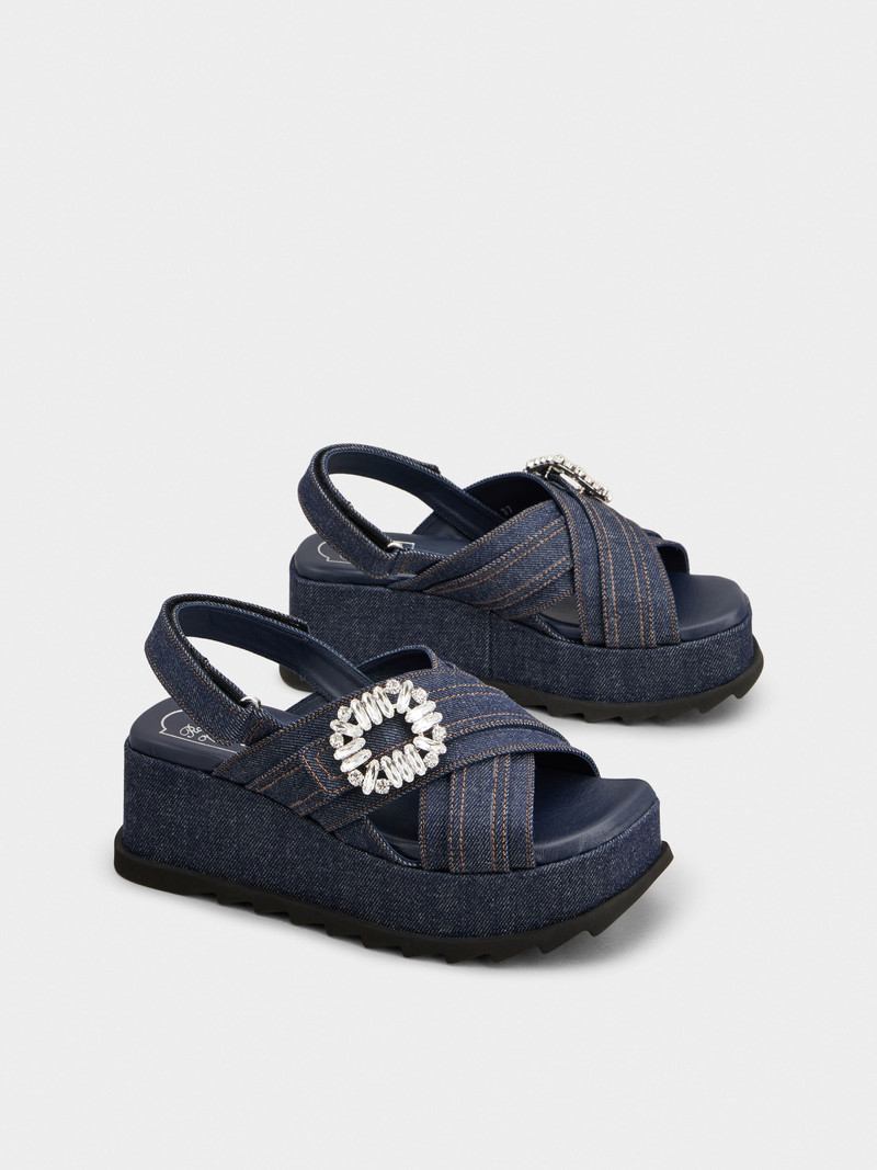 Slidy Viv' Wedge Sandals in denim 2