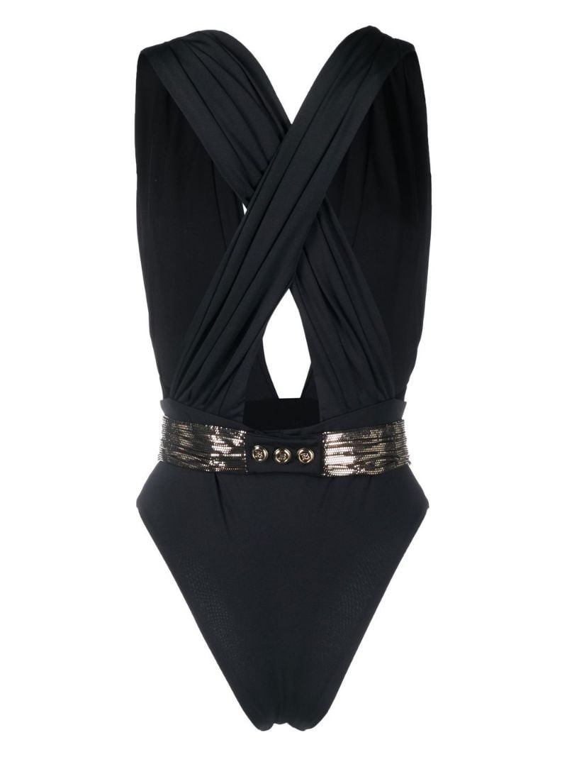 detachable-belt draped swimsuit - 2