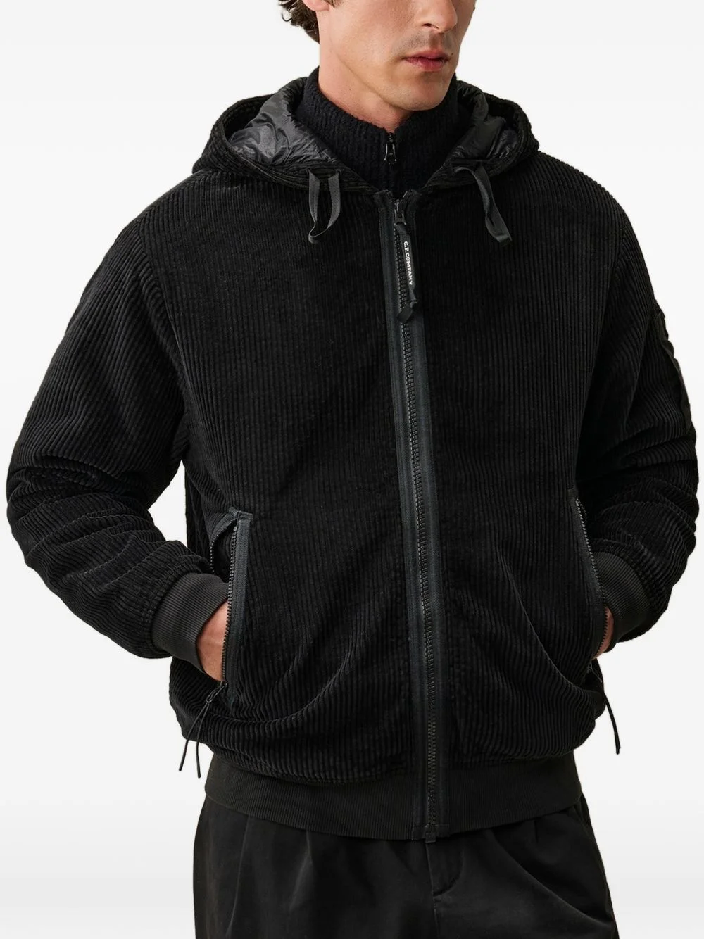 350 corduroy hooded lens padded sweatshirt - 1