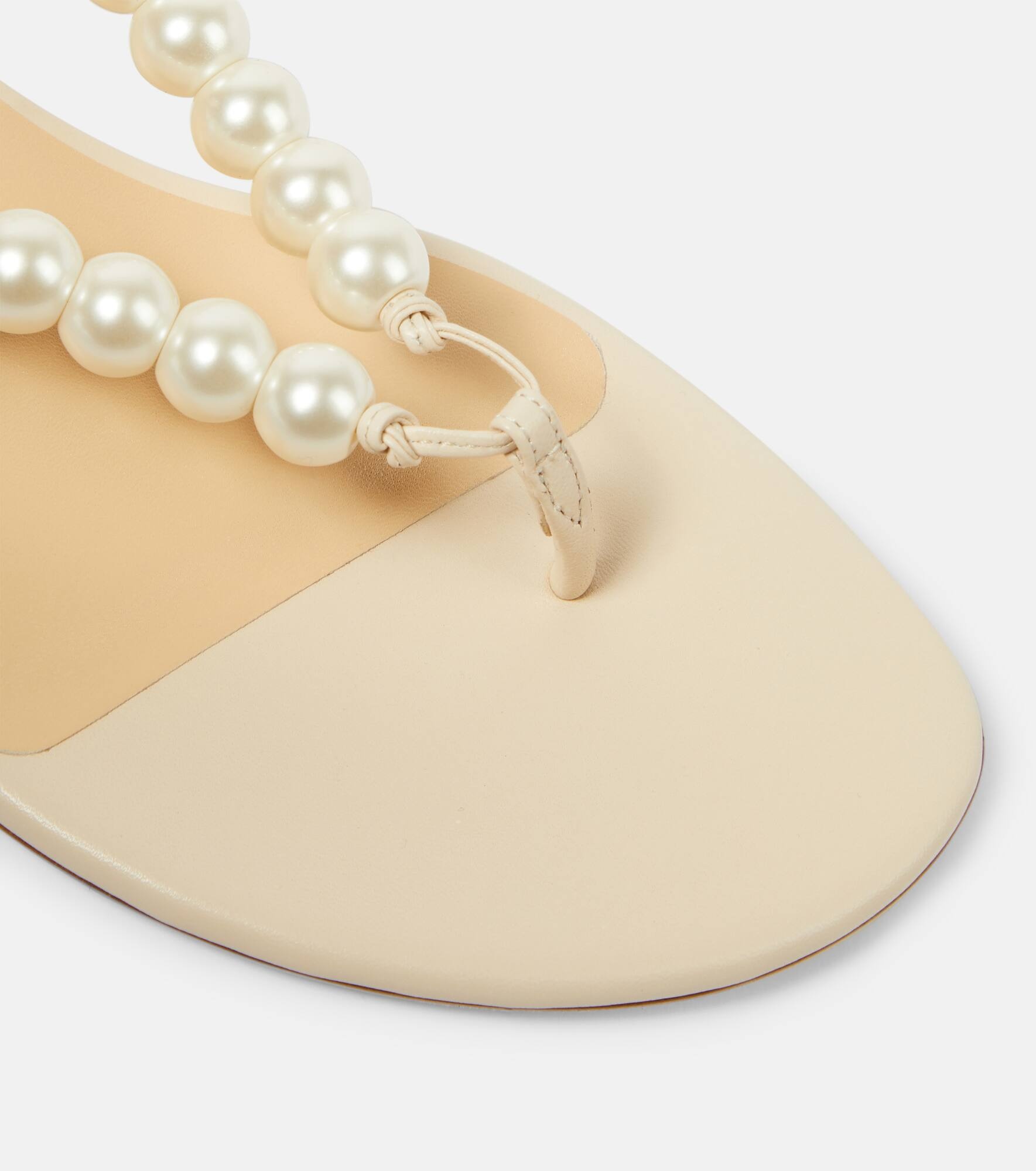 Faux-pearl embellished leather sandals - 6