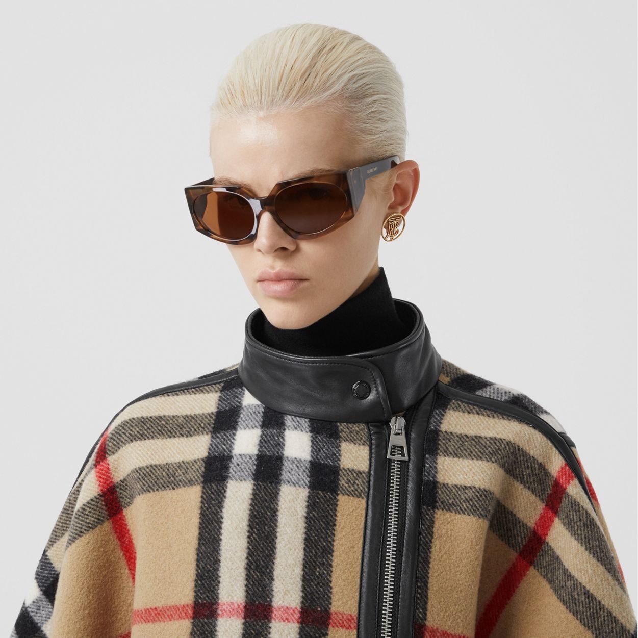 Check Wool Blend Zip-front Cape - 8
