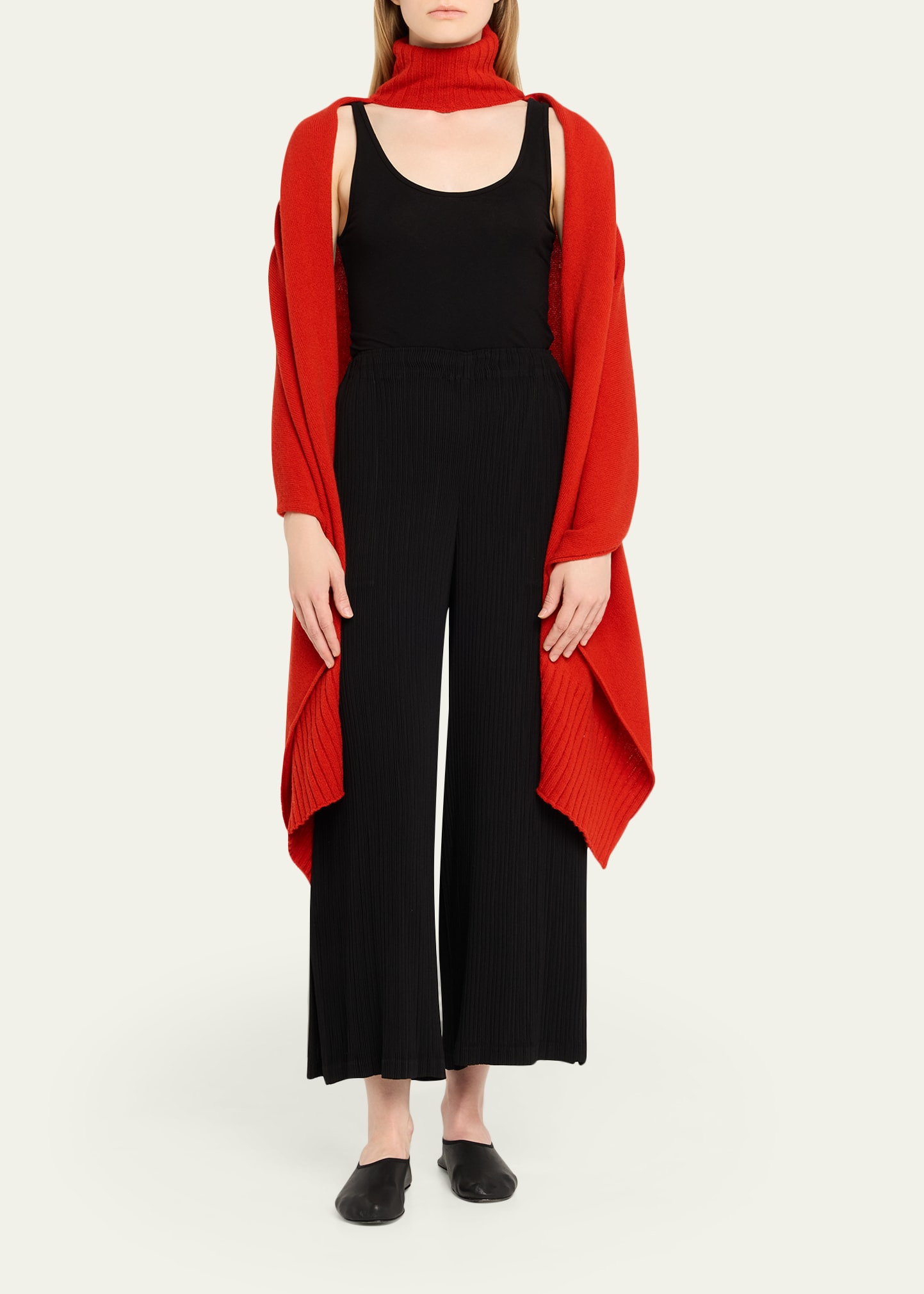 Turtleneck Knit Wool Cape - 2