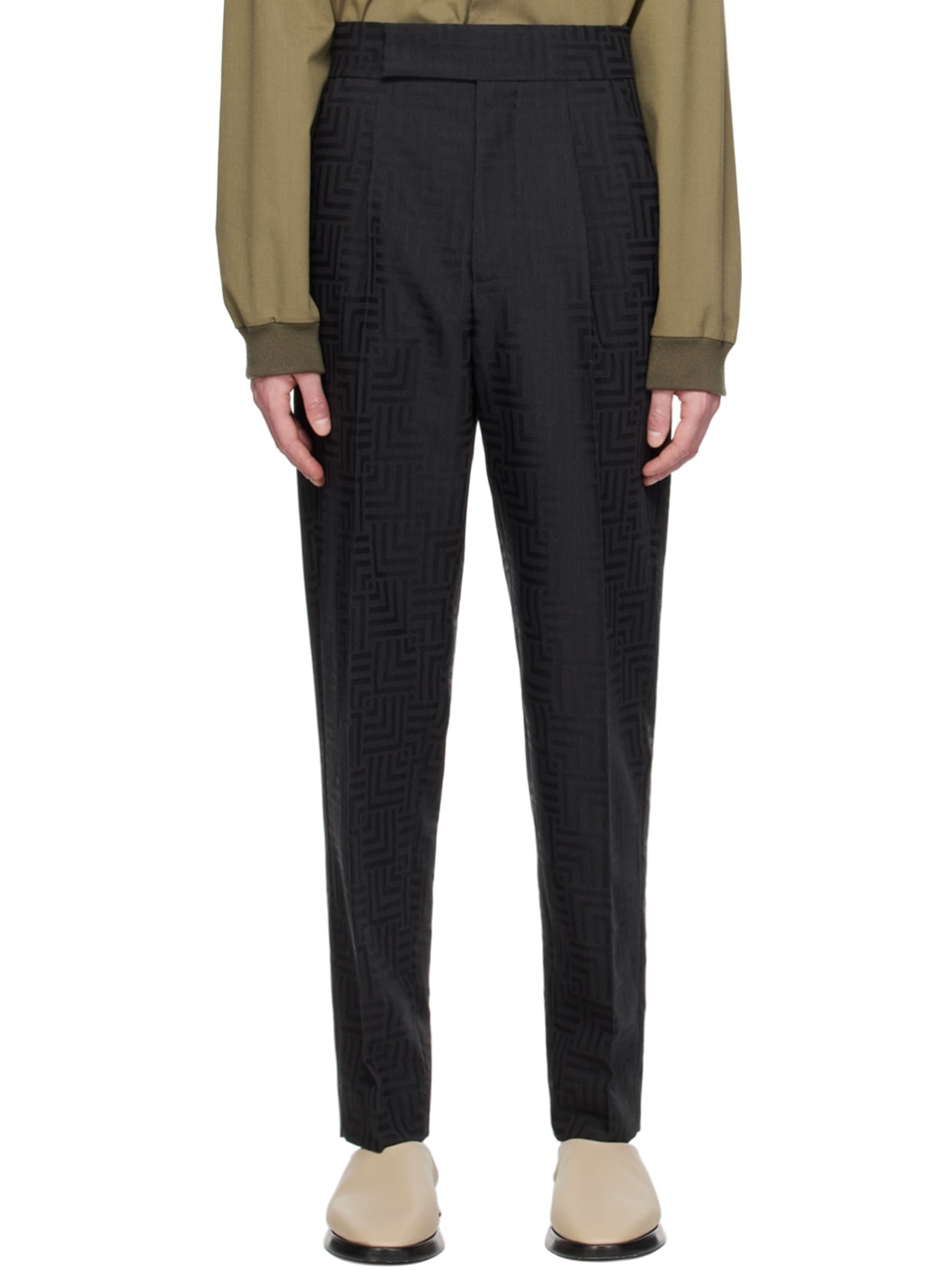 Black Jacquard Trousers - 1