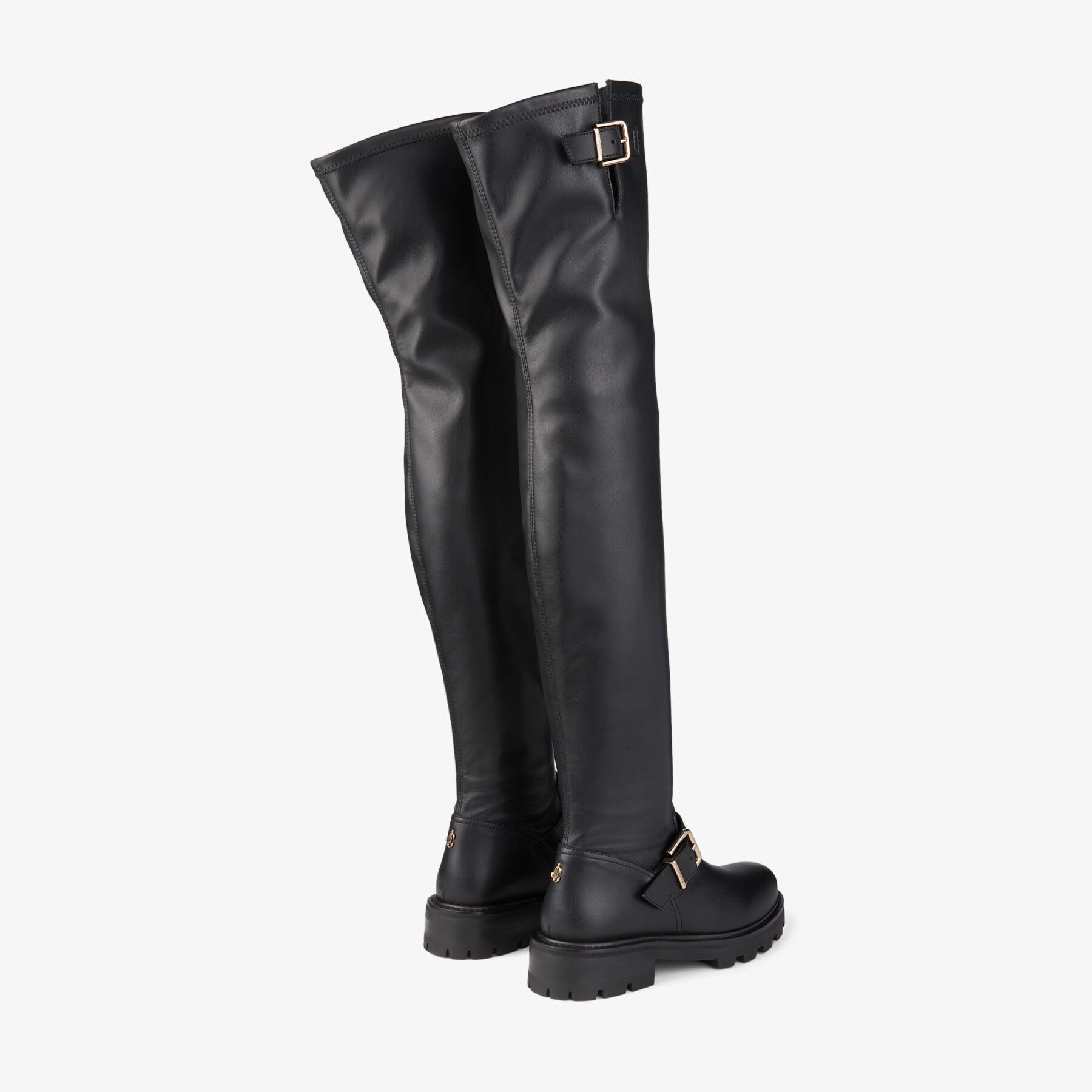 Biker II OTK Flat
Black Stretch Bonded Fabric Knee-High Biker Boots - 5