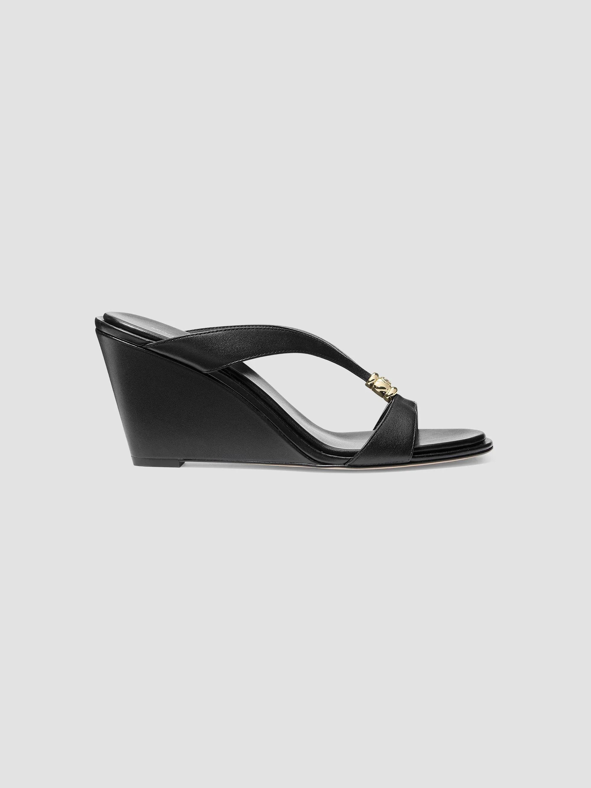Women's Cherie 75MM Leather Slip-On Wedge Sandals - Black - 1