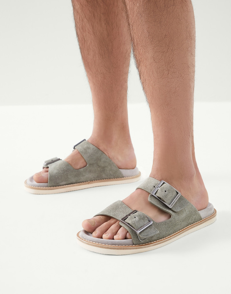 Brunello Cucinelli Washed suede urban slides outlook