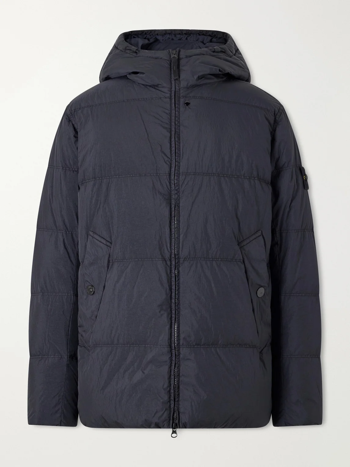 Garment-Dyed Crinkled Shell Down Hooded Jacket - 1