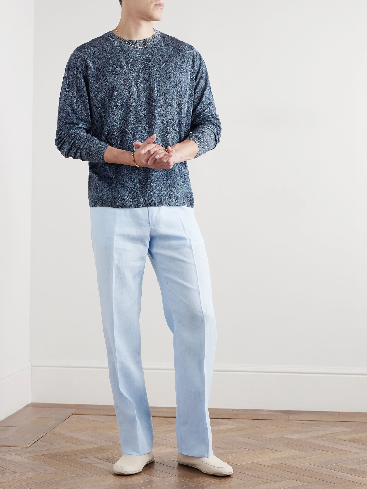 Paisley-Print Silk and Cashmere-Blend Sweater Blue - 2