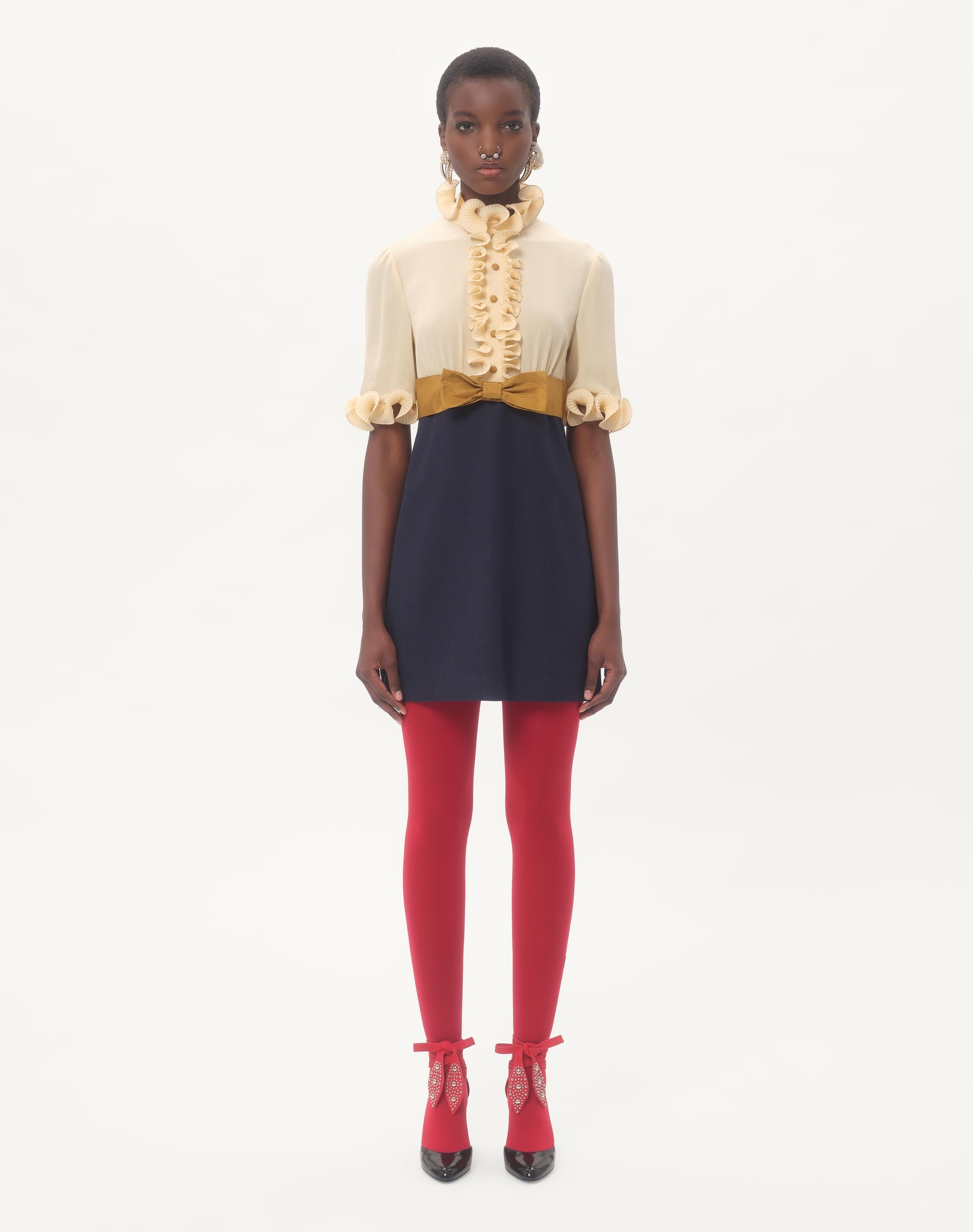 CREPE DE CHINE AND VISCOSE SHORT DRESS - 6