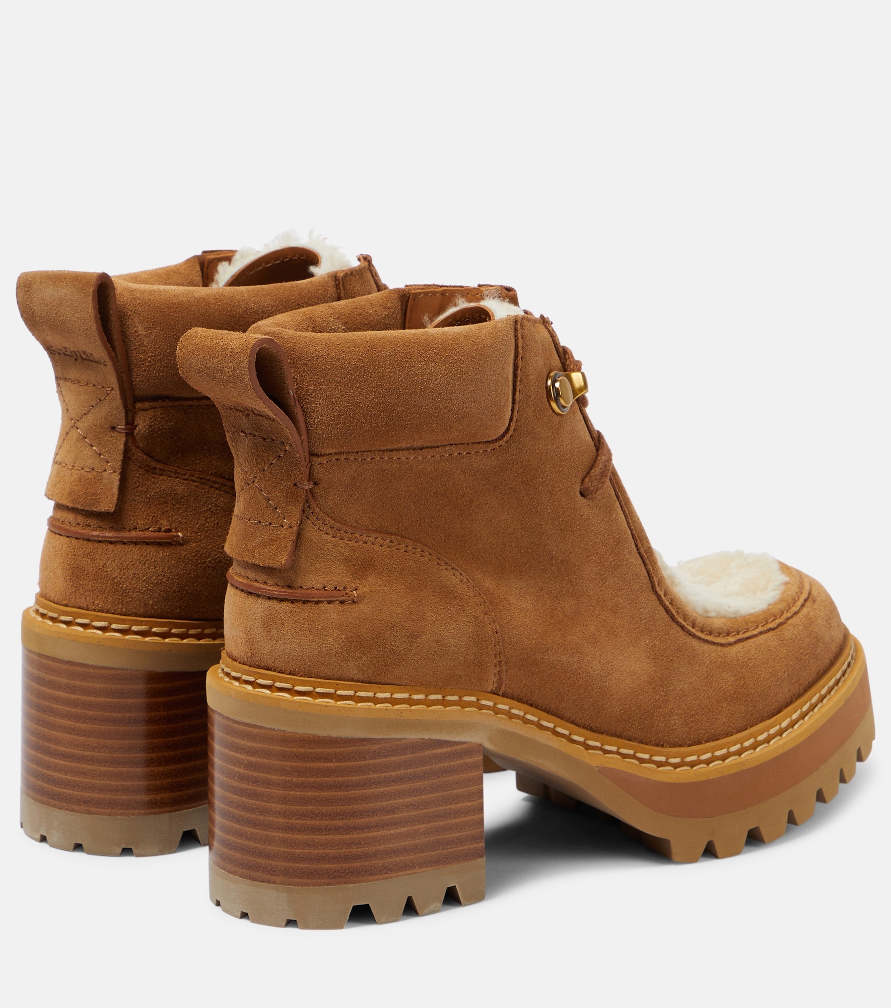 Shearling-trimmed suede ankle boots - 3
