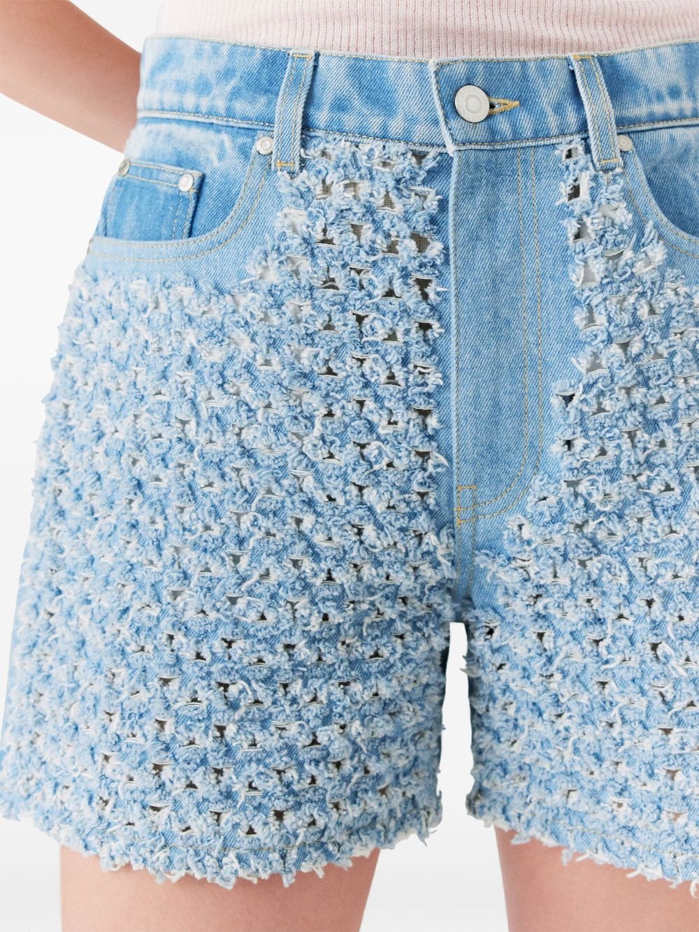 textured denim shorts - 7