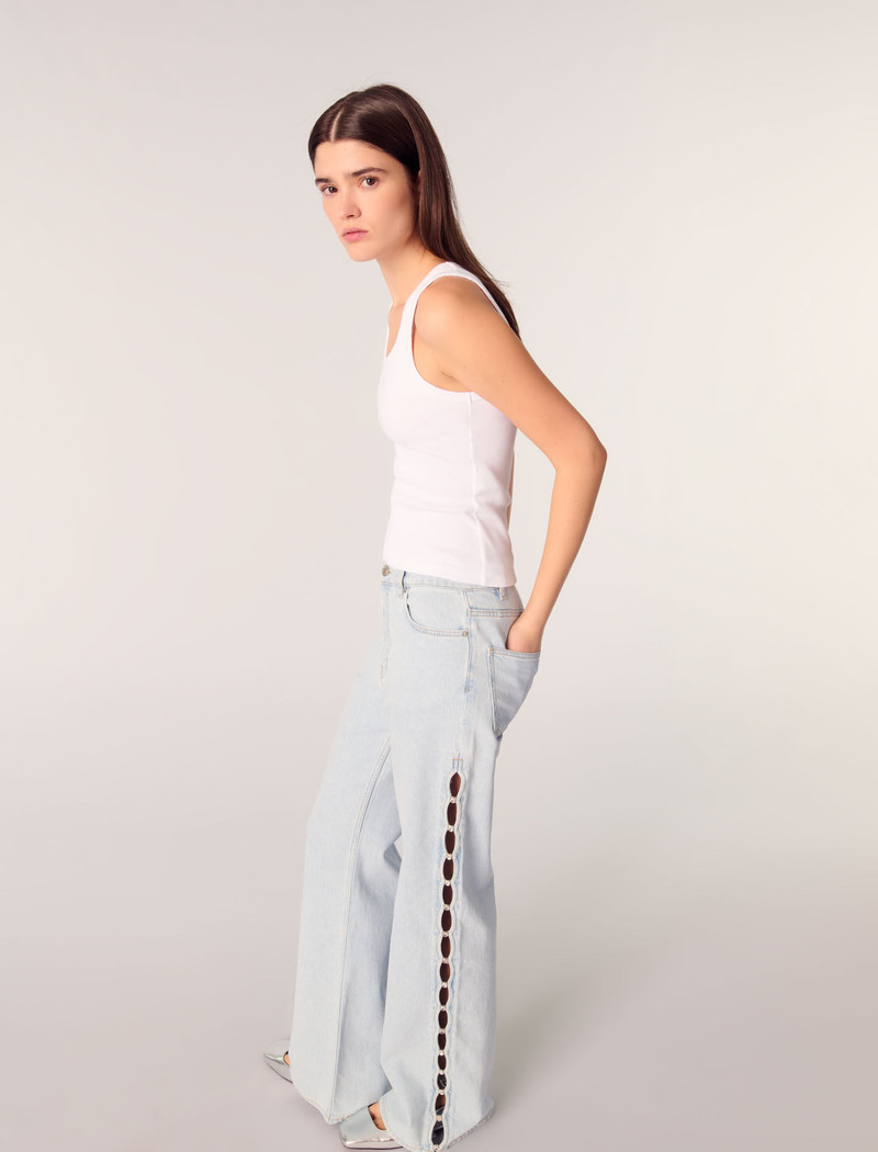 Wide-leg rhinestone cutaway jeans 6