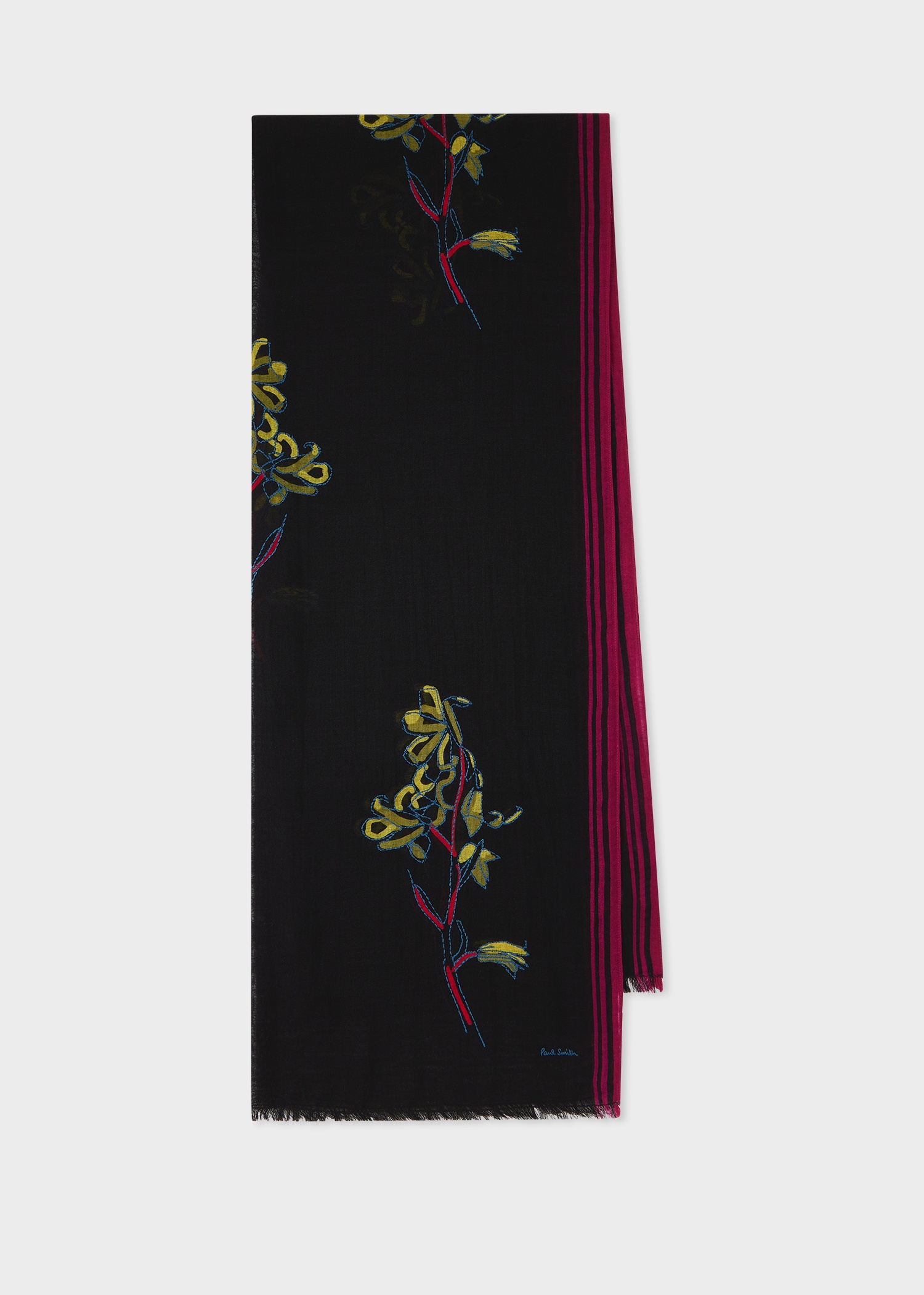 Women's Black 'Ruth Floral' Embroidered Scarf - 1
