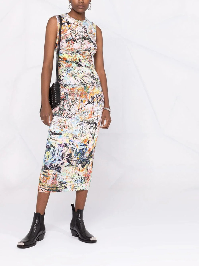 DSQUARED2 abstract-print gathered-detail midi dress outlook