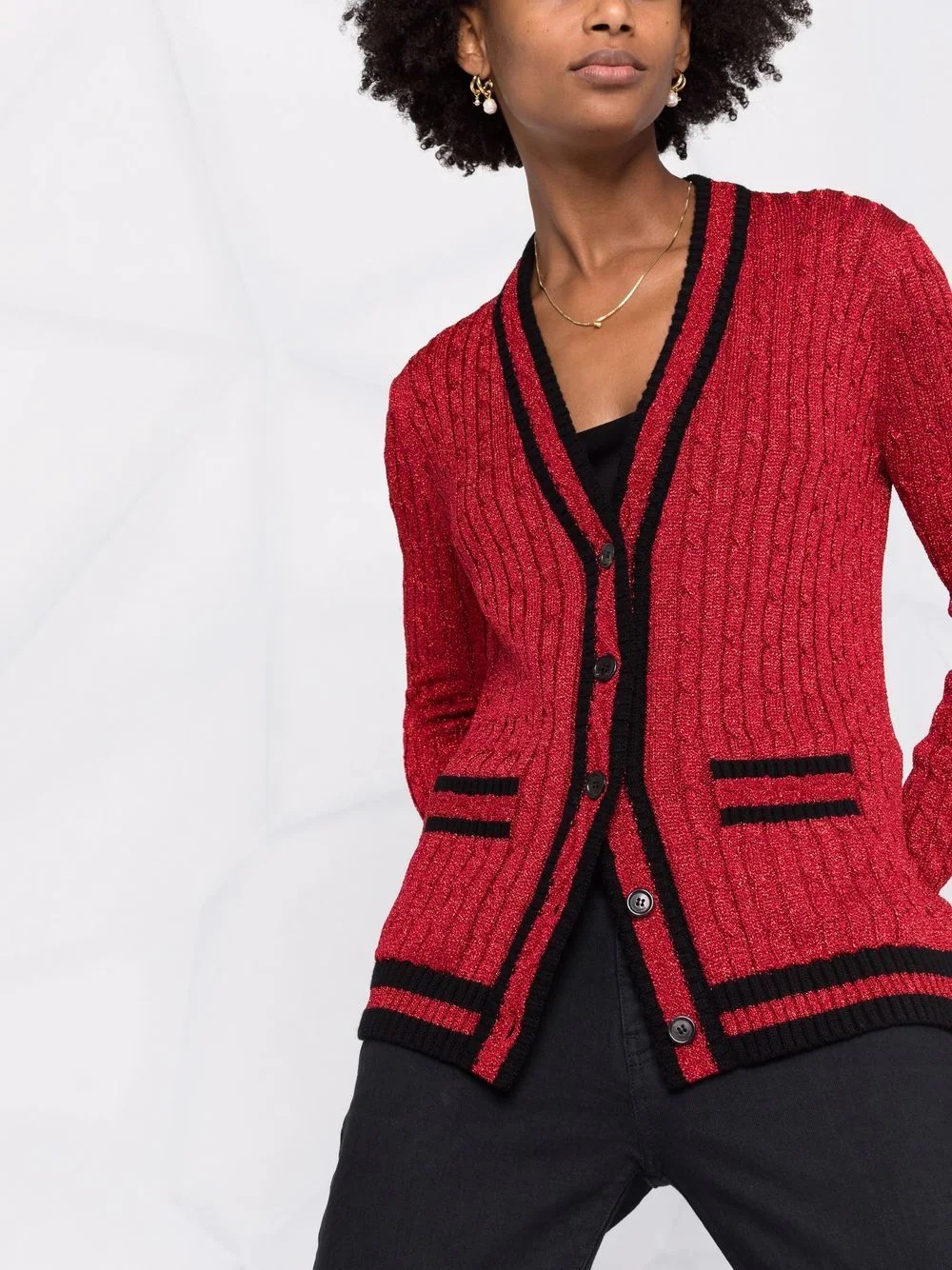 long knit college cardigan in braided lurex - 8
