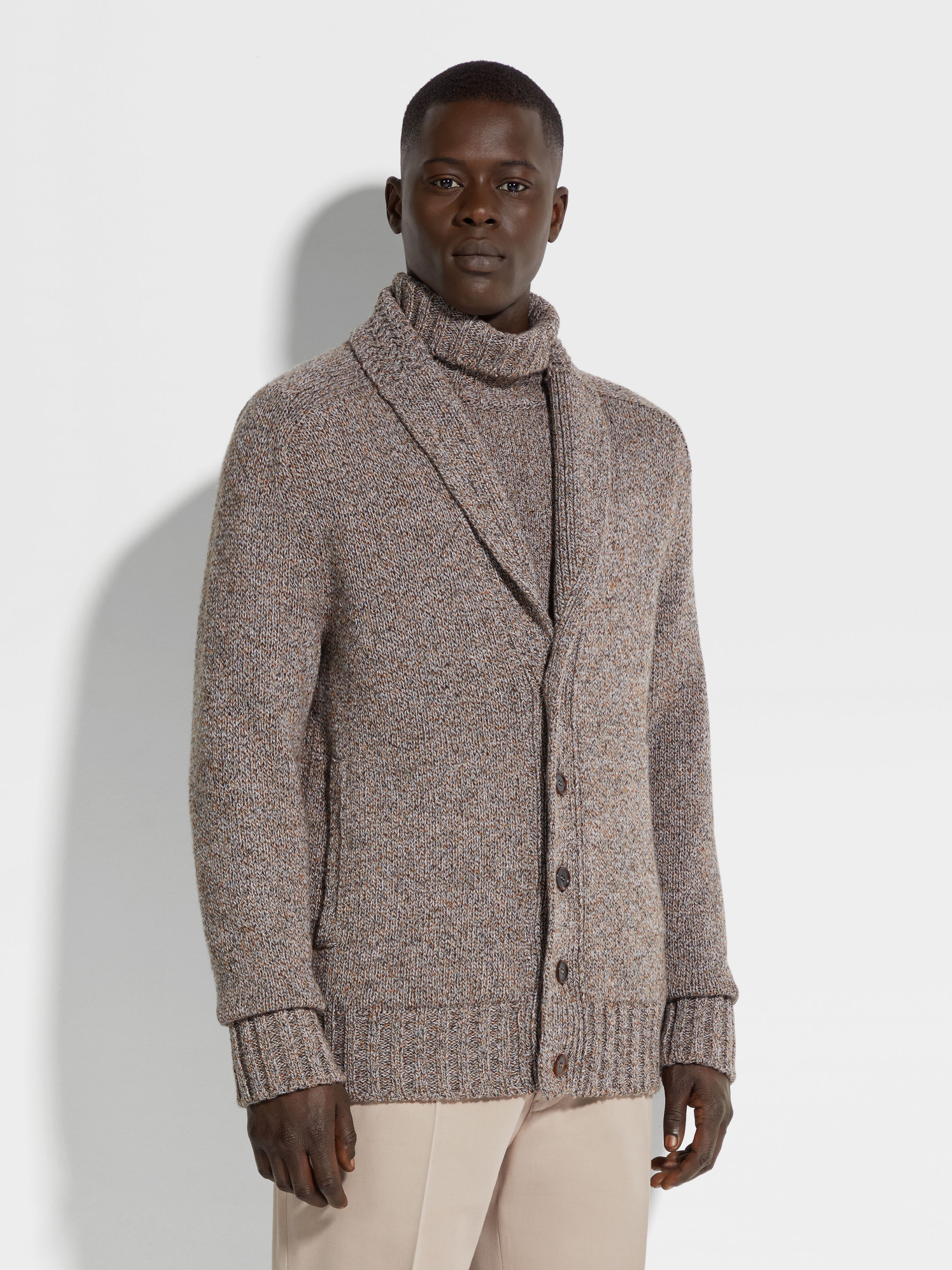 DARK FOLIAGE AND TAUPE OASI CASHMERE CARDIGAN - 4