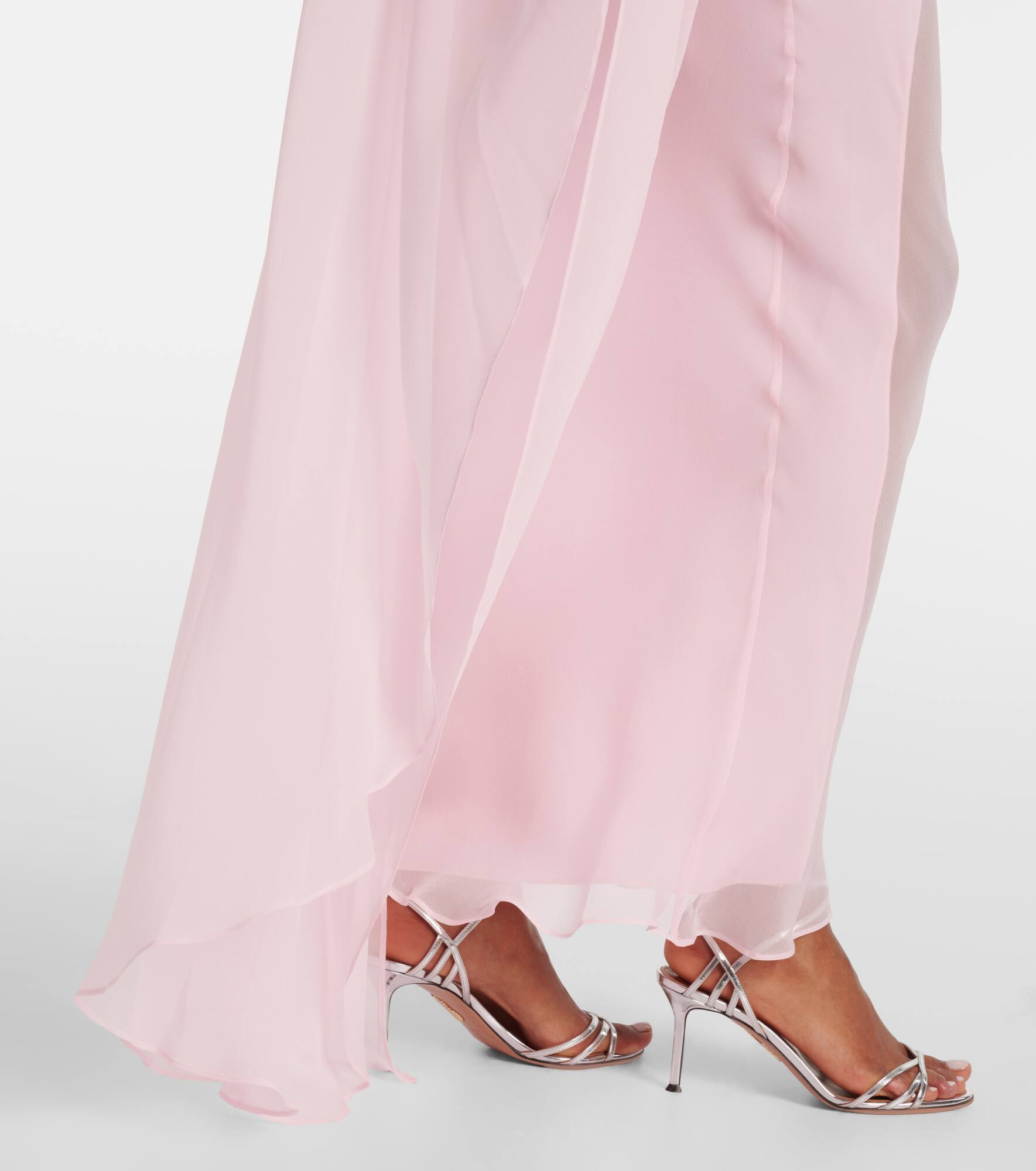 Caped silk chiffon gown - 6