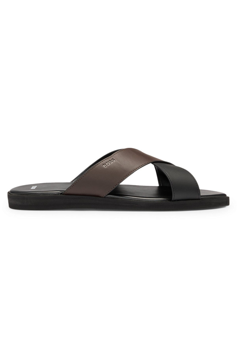FAUX-LEATHER SLIDES WITH TWO-TONE STRAPS 1