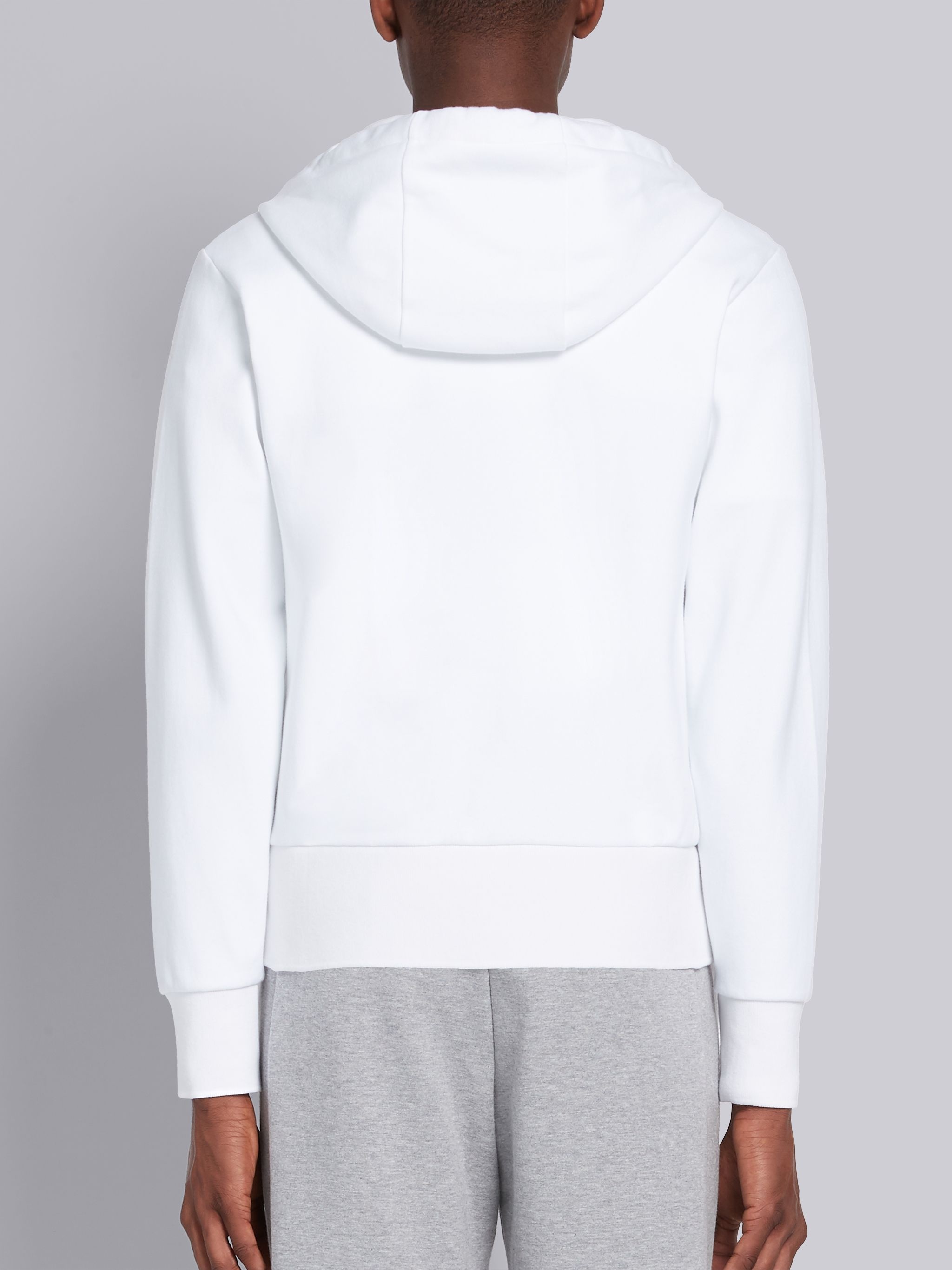 White Double Knit Cotton 4-Bar Zip-up Hoodie - 2