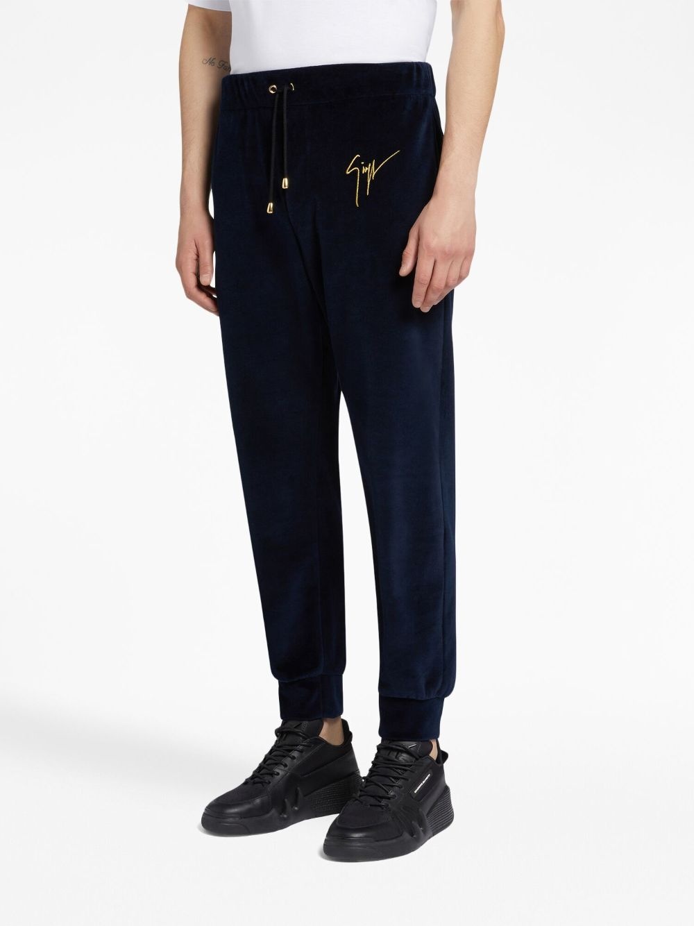 logo-embroidered velvet track pants - 3