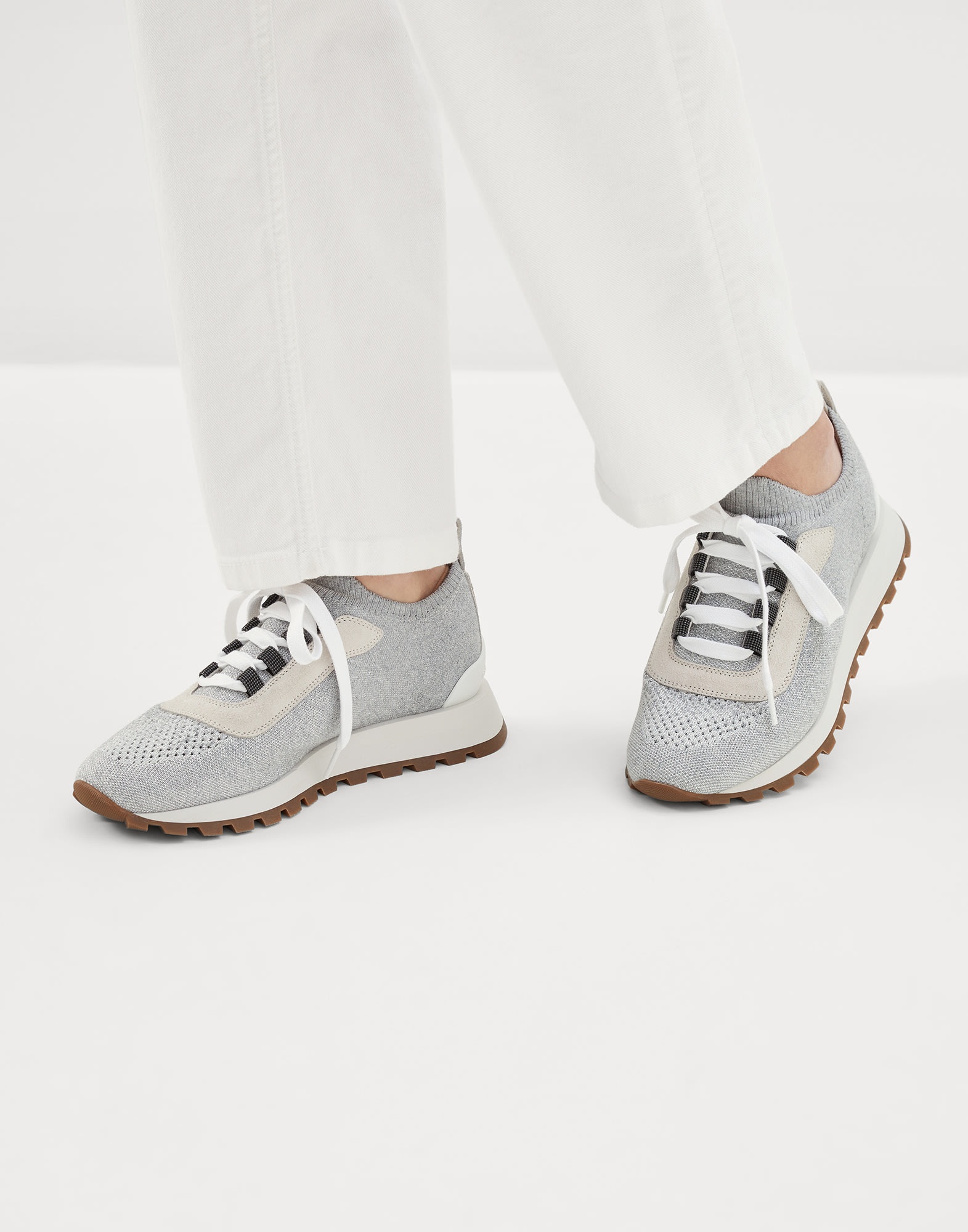 Sparkling cotton knit runners with shiny eyelets - 4