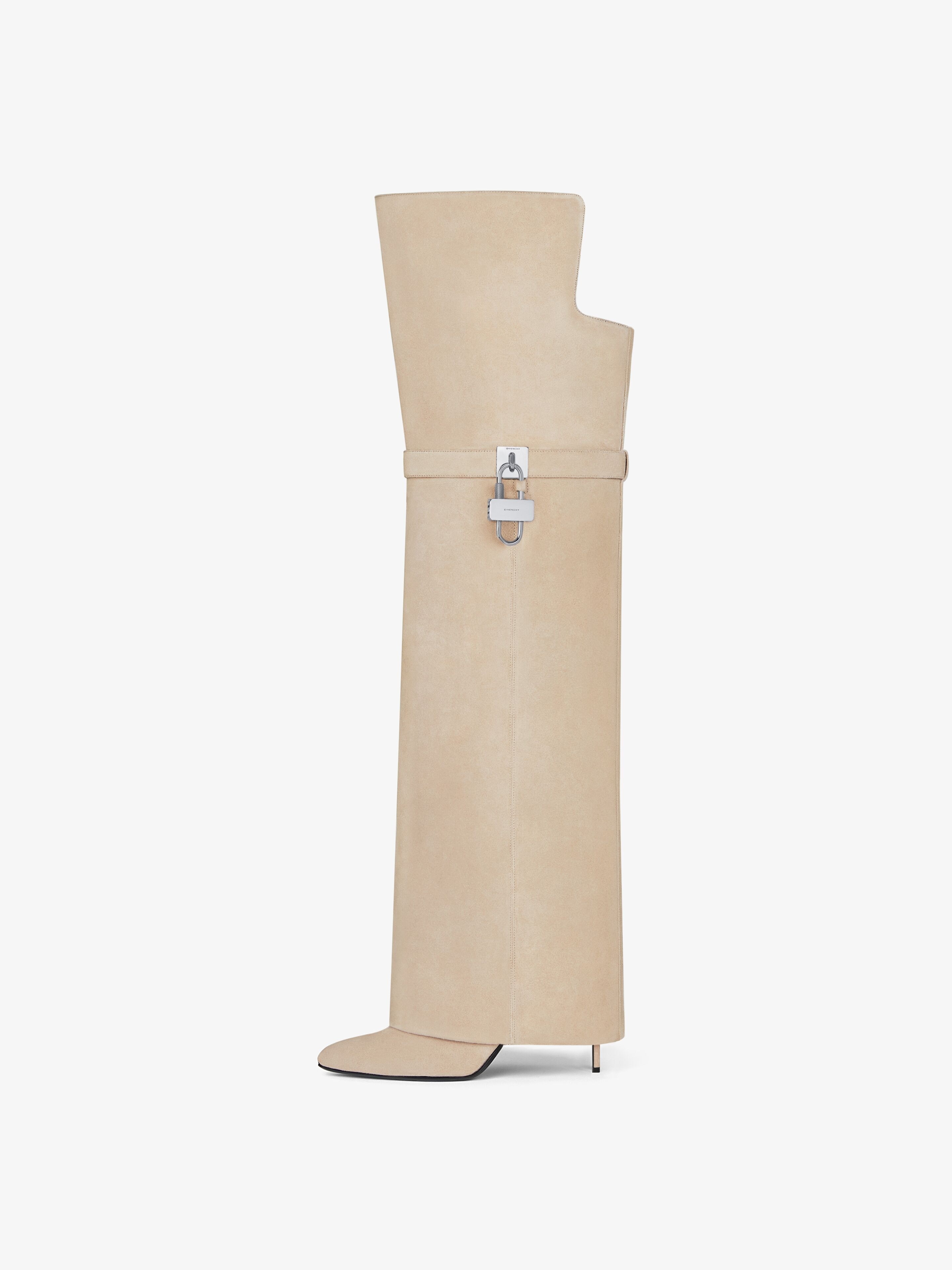 SHARK LOCK STILETTO OVER-THE-KNEE BOOTS IN SUEDE - 5
