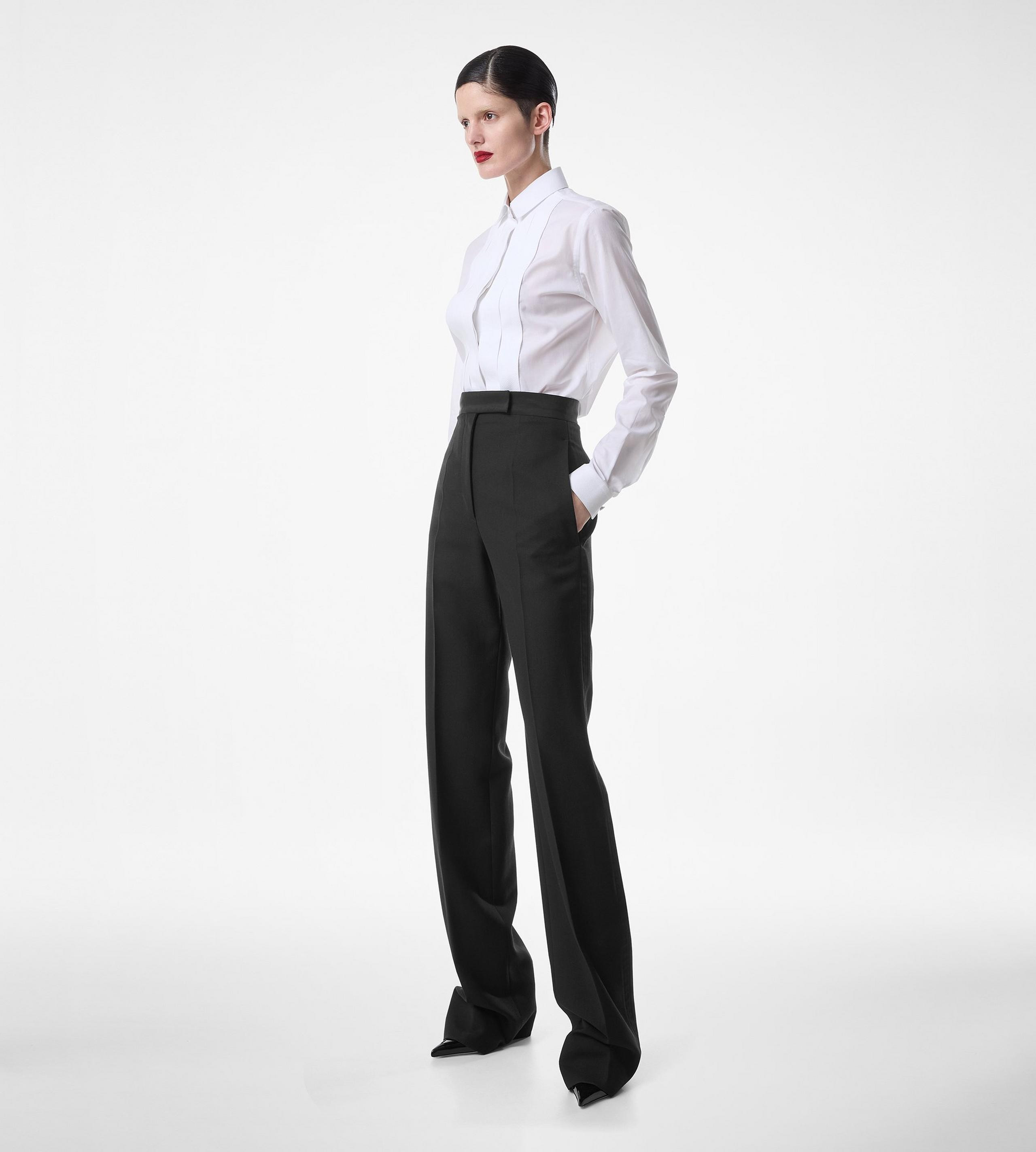 WOOL SILK BLEND HIGH-WAISTED TUXEDO PANTS - 3