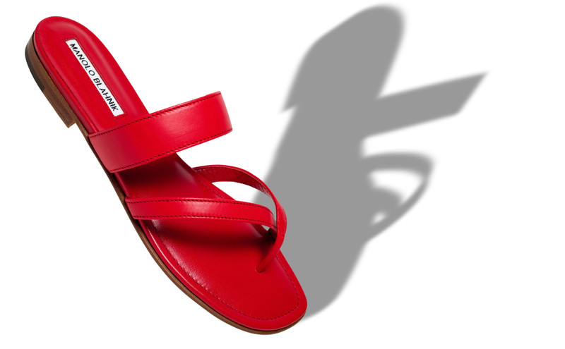 Manolo Blahnik Red Nappa Leather Crossover Flat Sandals outlook