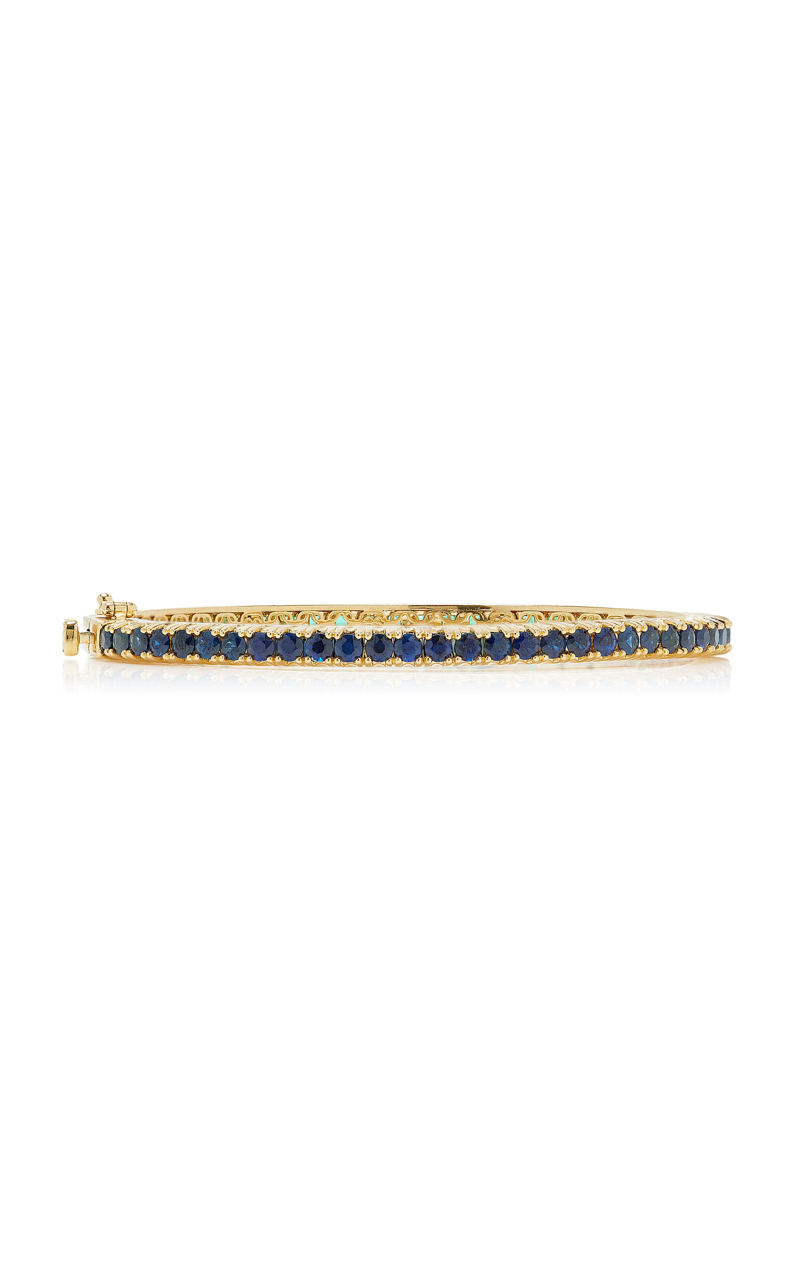 14k Yellow Gold Sapphire Emerald Bangle green - 5