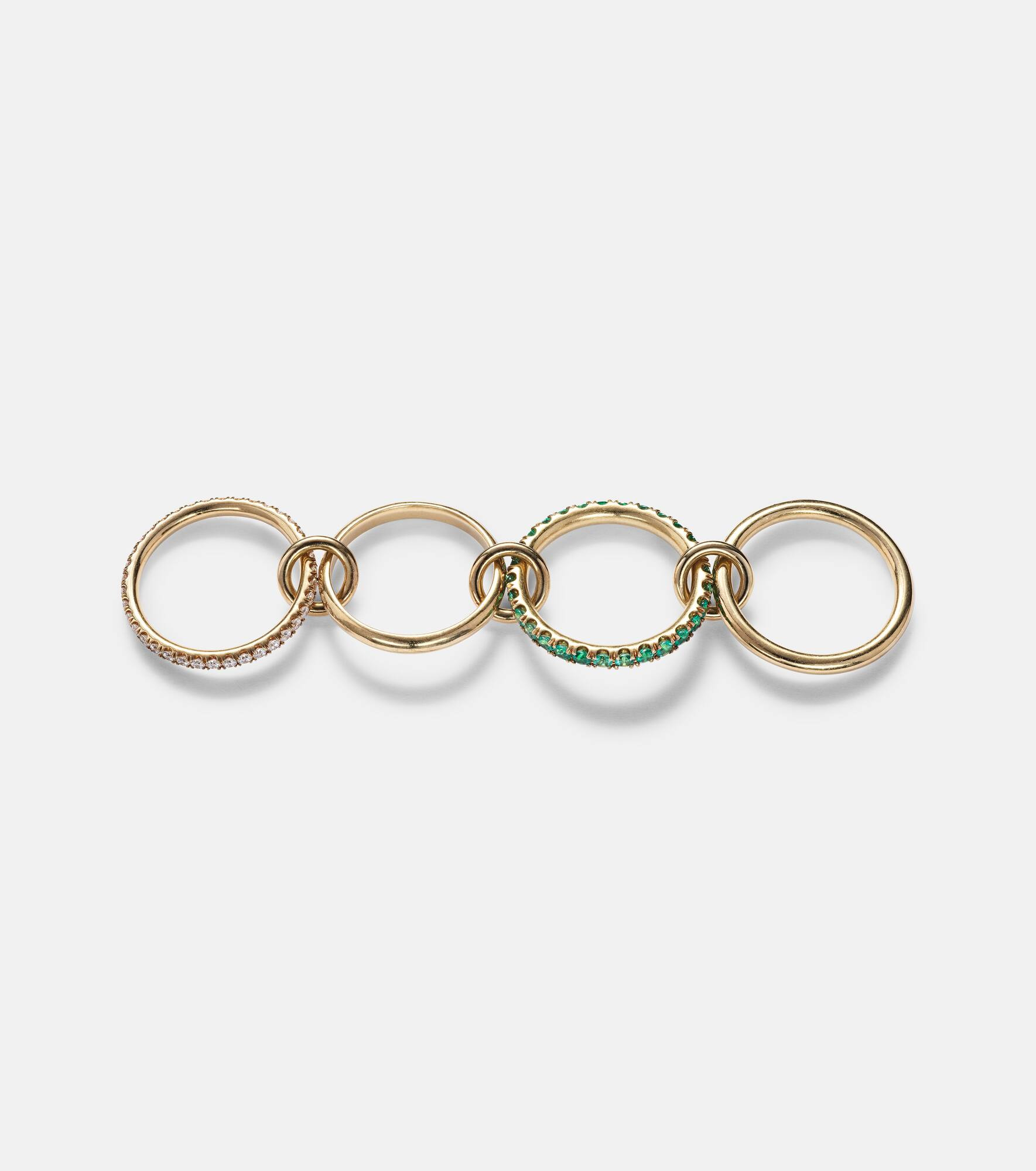 Halley set of four 18kt gold rings with emeralds and diamonds - 4