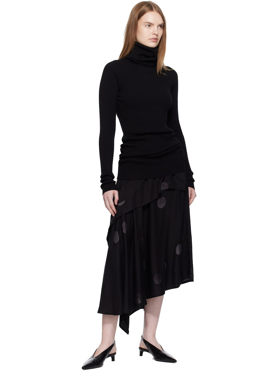 Black Butterfly-Print Twill Midi Skirt - 4