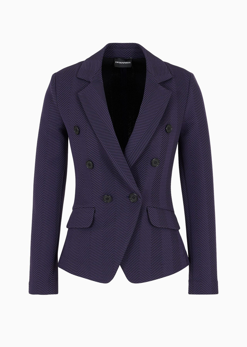 Jersey double-breasted jacket with embossed jacquard chevron motif 1