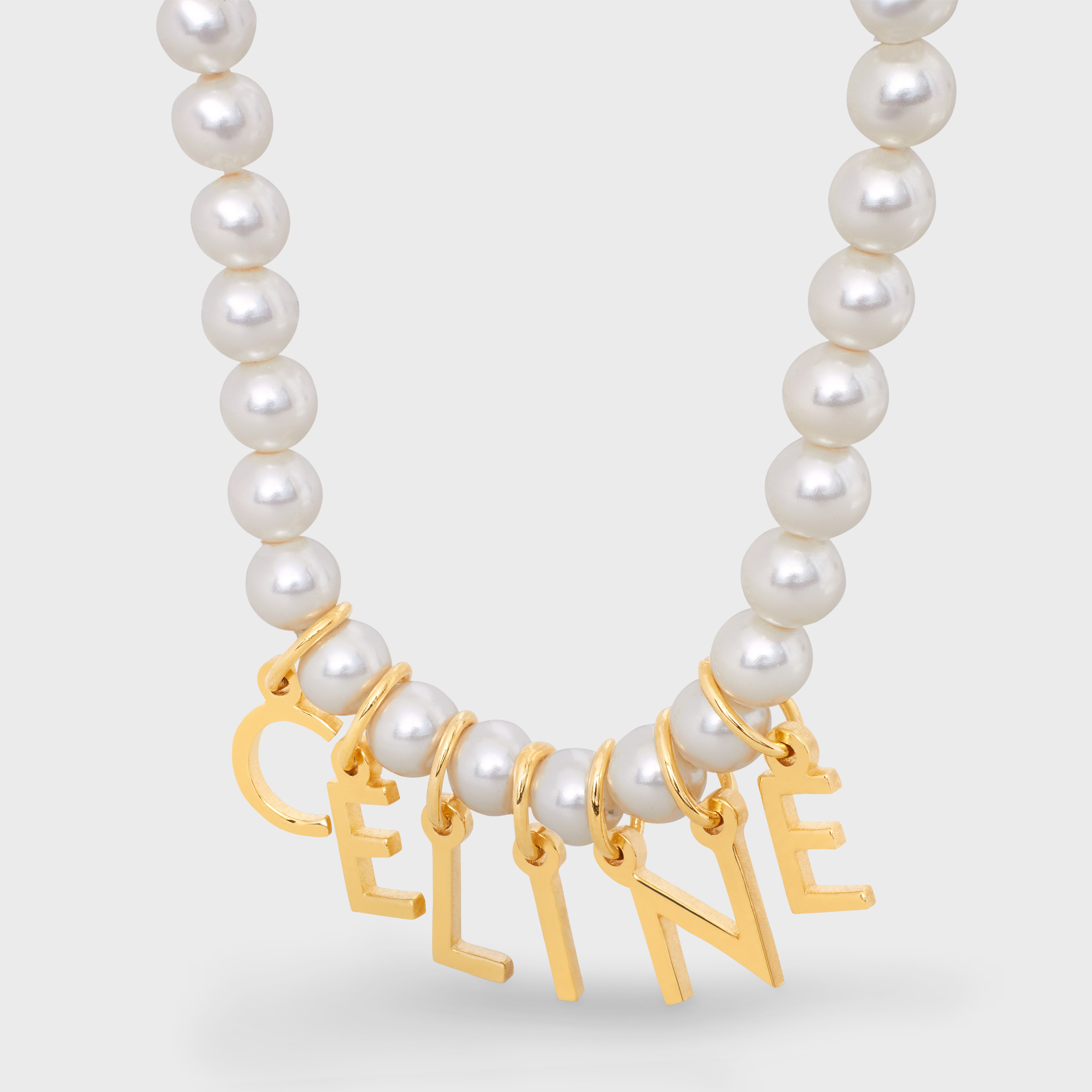 Celine Paris Pearl Bracelet in Brass with Gold Finish and Glass Pearls - 2