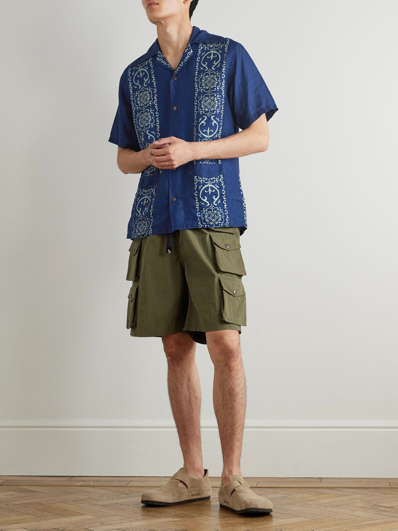 Kapital Camp-Collar Printed Linen Shirt Navy outlook