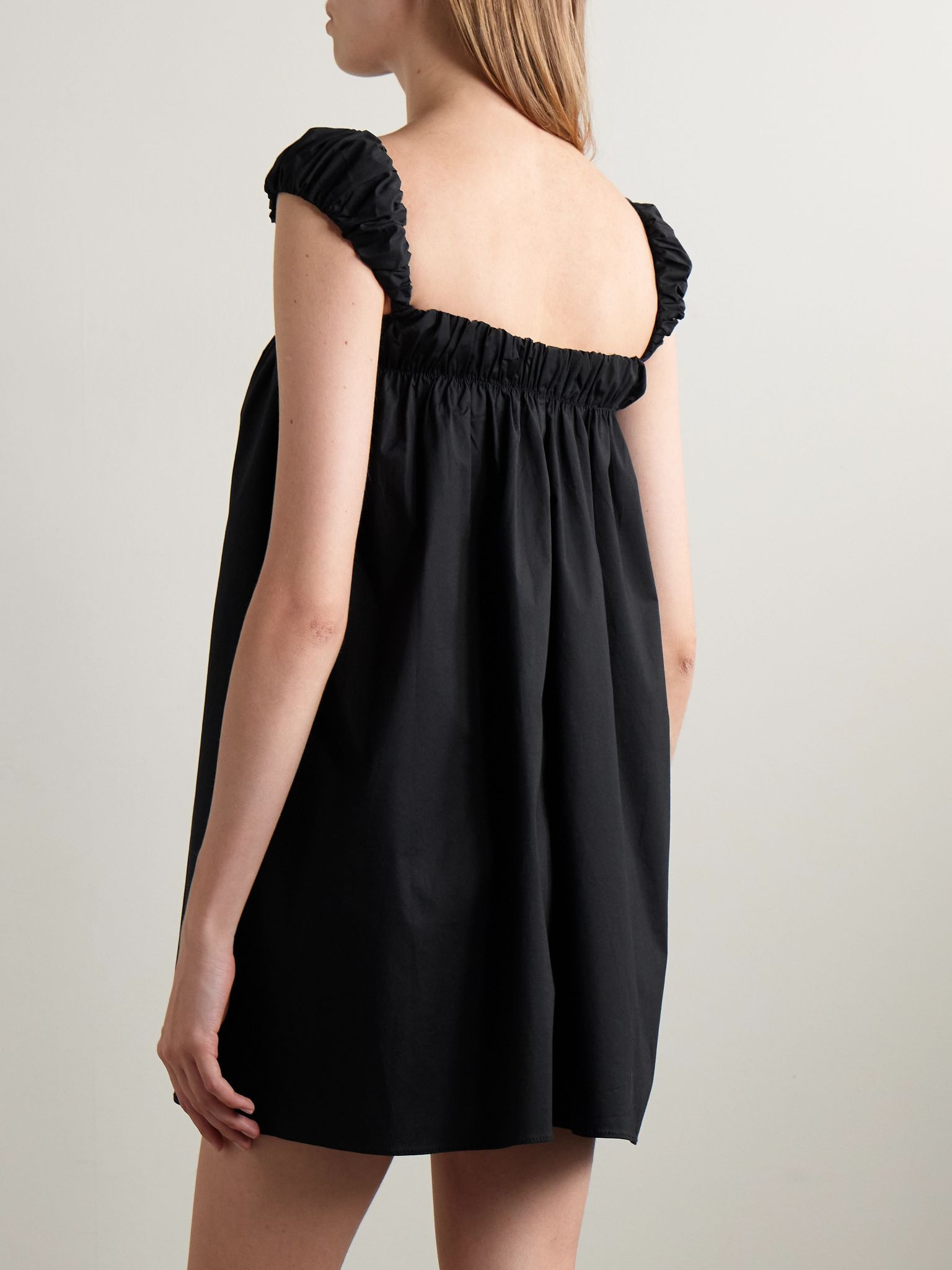 Beau gathered cotton-blend poplin mini dress Black - 3