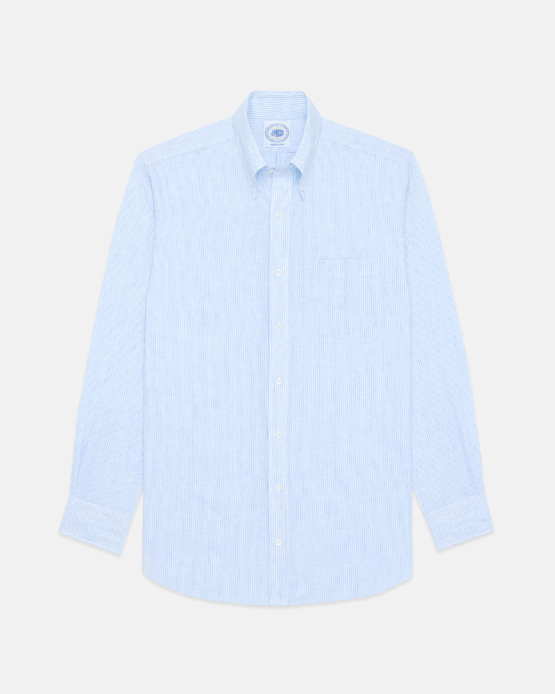J. PRESS MADE-IN-USA THOMAS MASON LIGHT BLUE CANDY STRIPE LINEN SHIRT outlook